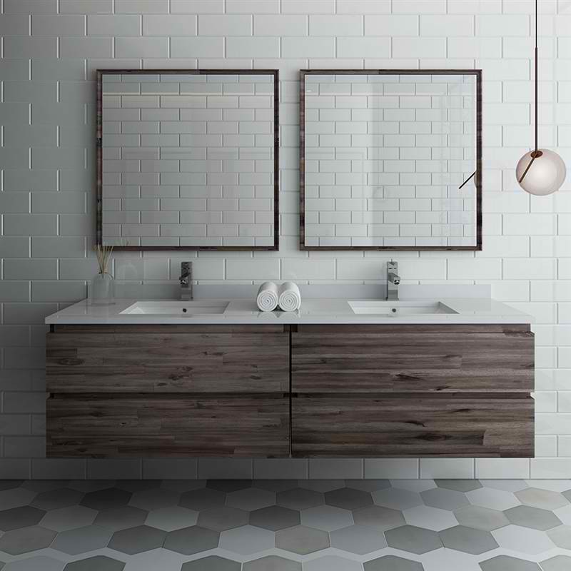 72" Wall Hung Double Sink Modern Bathroom Vanity w/ Mirrors