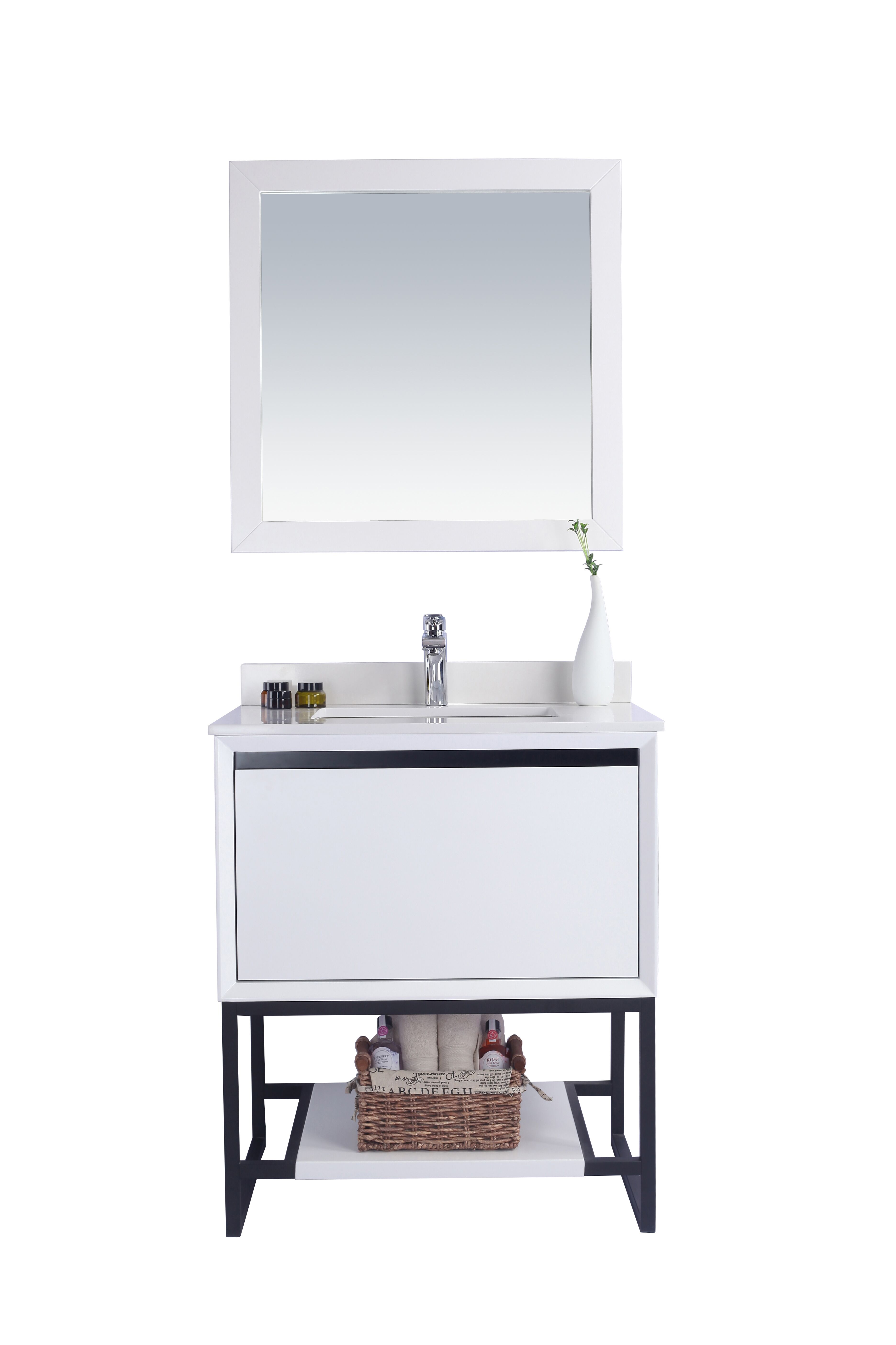 30" White Bathroom Vanity Cabinet with Top and Mirror Options