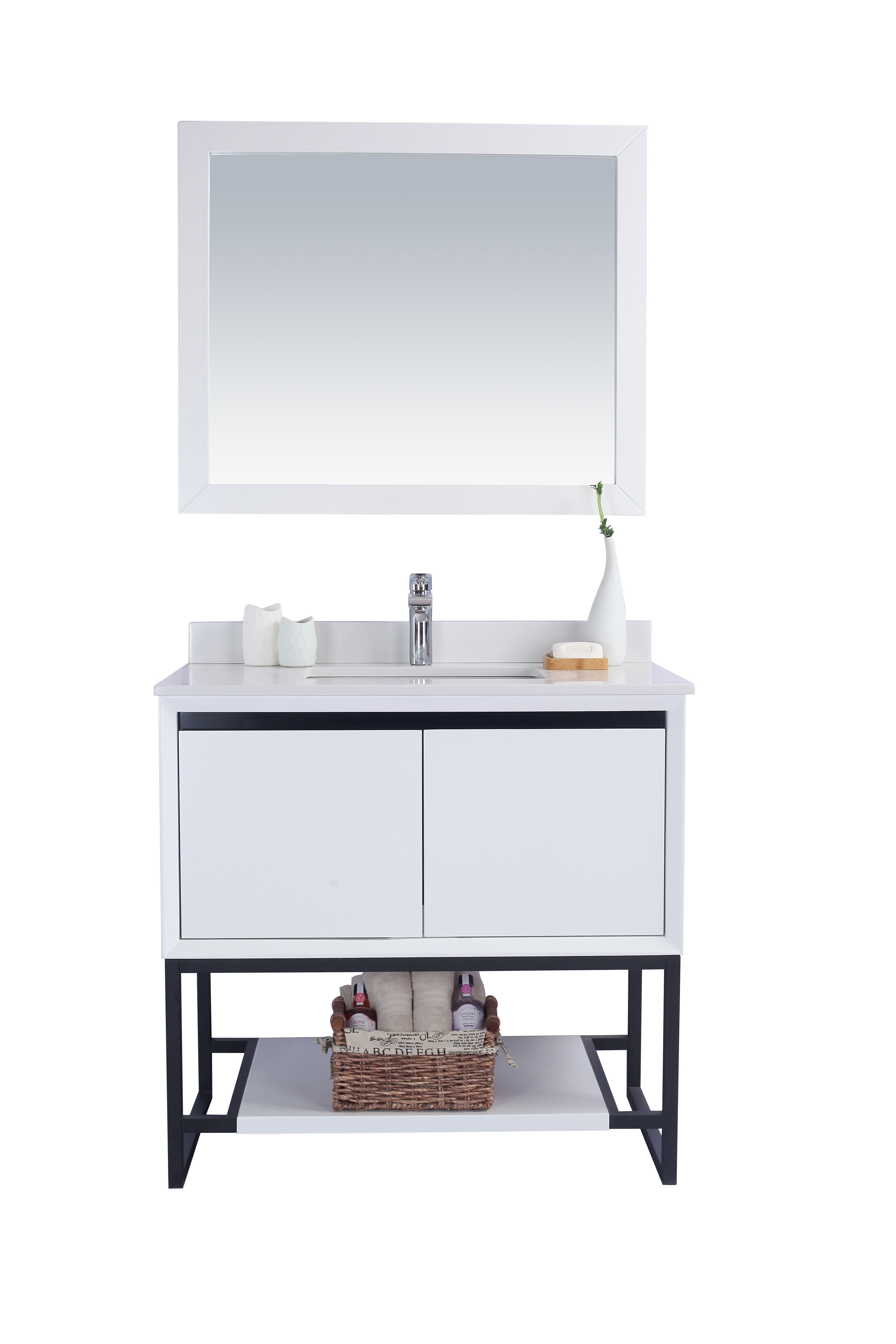 36" White Bathroom Vanity Cabinet with Top and Mirror Options
