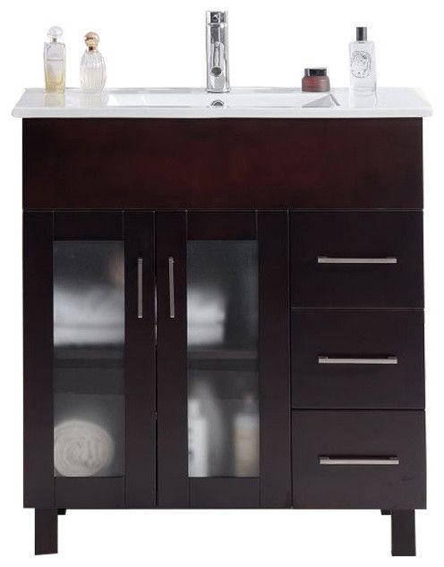 32" Single Bathroom Vanity Cabinet + Ceramic Basin Counter with Color and Mirror Options