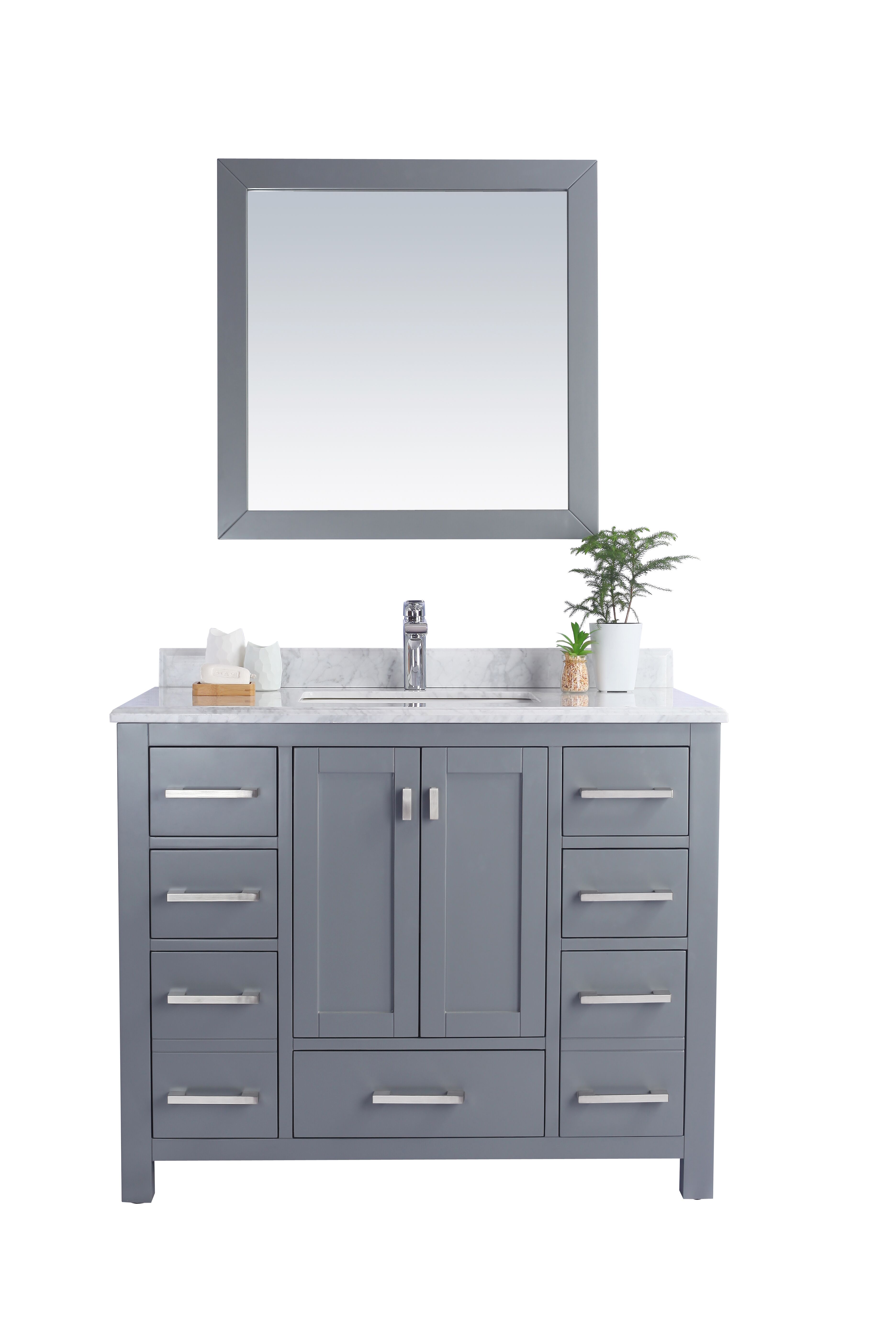 42" Single Sink Bathroom Vanity Cabinet + White Carrara Countertop with Mirror Options