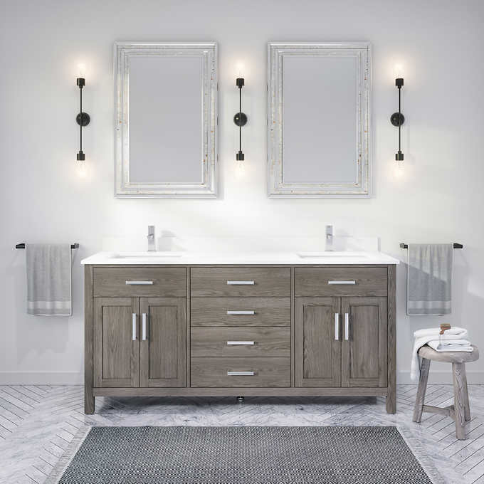72" Distressed Gray Vanity Finish with Cultured Marble Countertop with Matching Backsplash