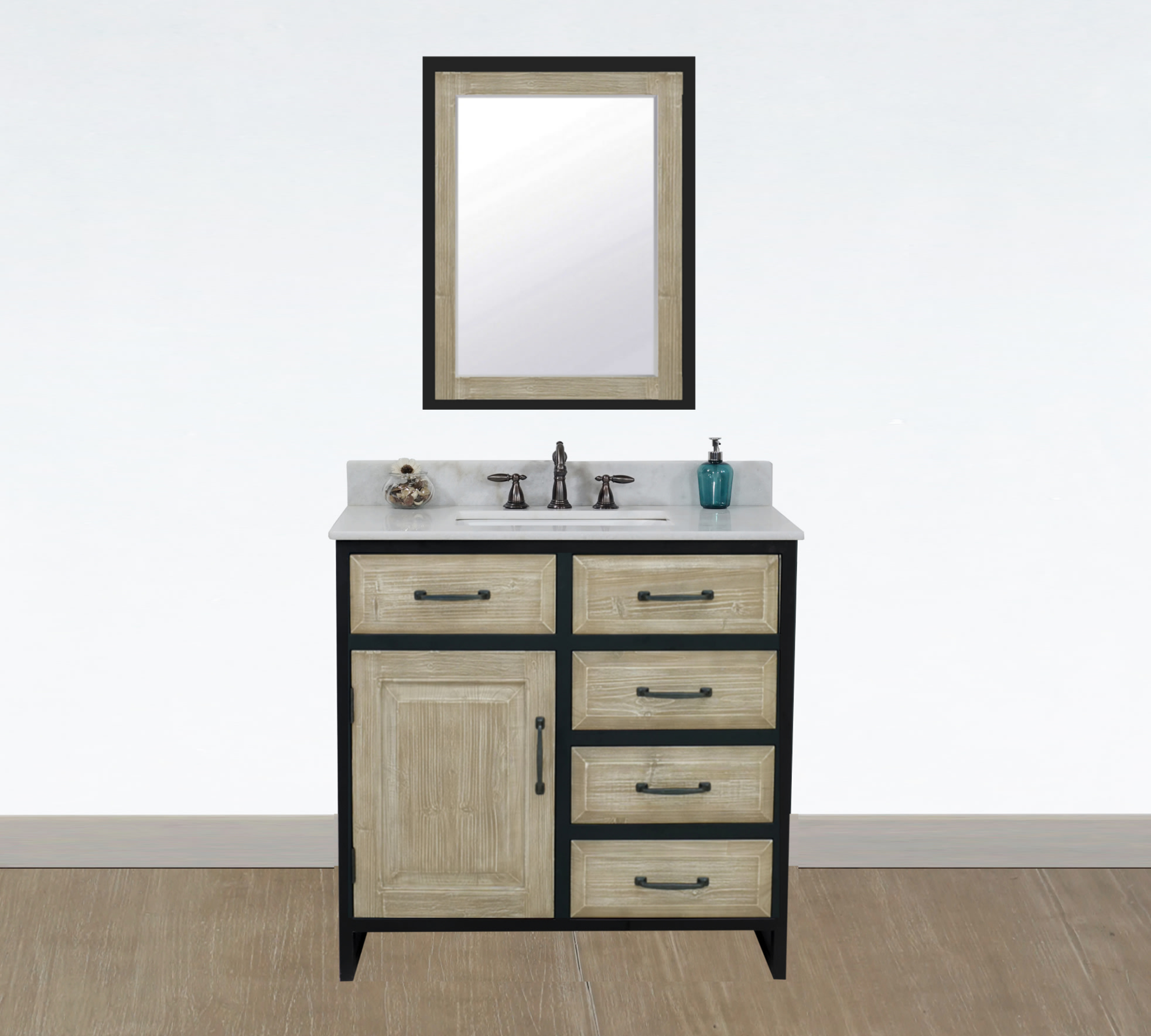 36" Rustic Solid Fir Single Sink with Iron Frame Vanity - No Faucet with Countertop Options