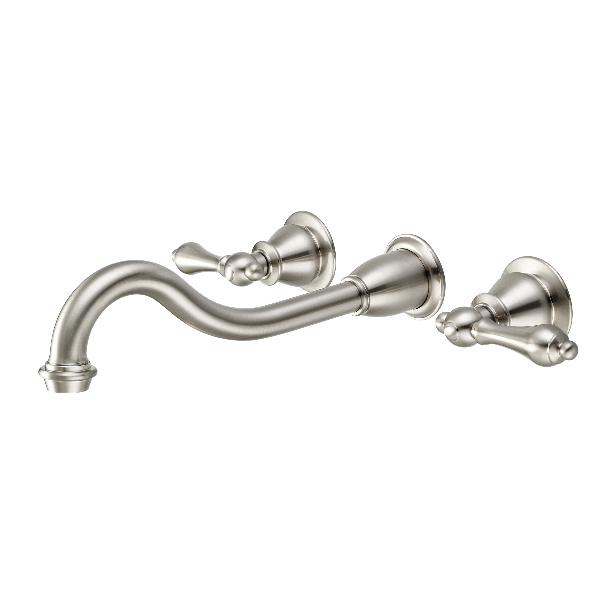 Elegant Spout Wall Mount Vessel/Lavatory Faucets in Brushed Nickel Finish With Metal Lever Handles Without Labels