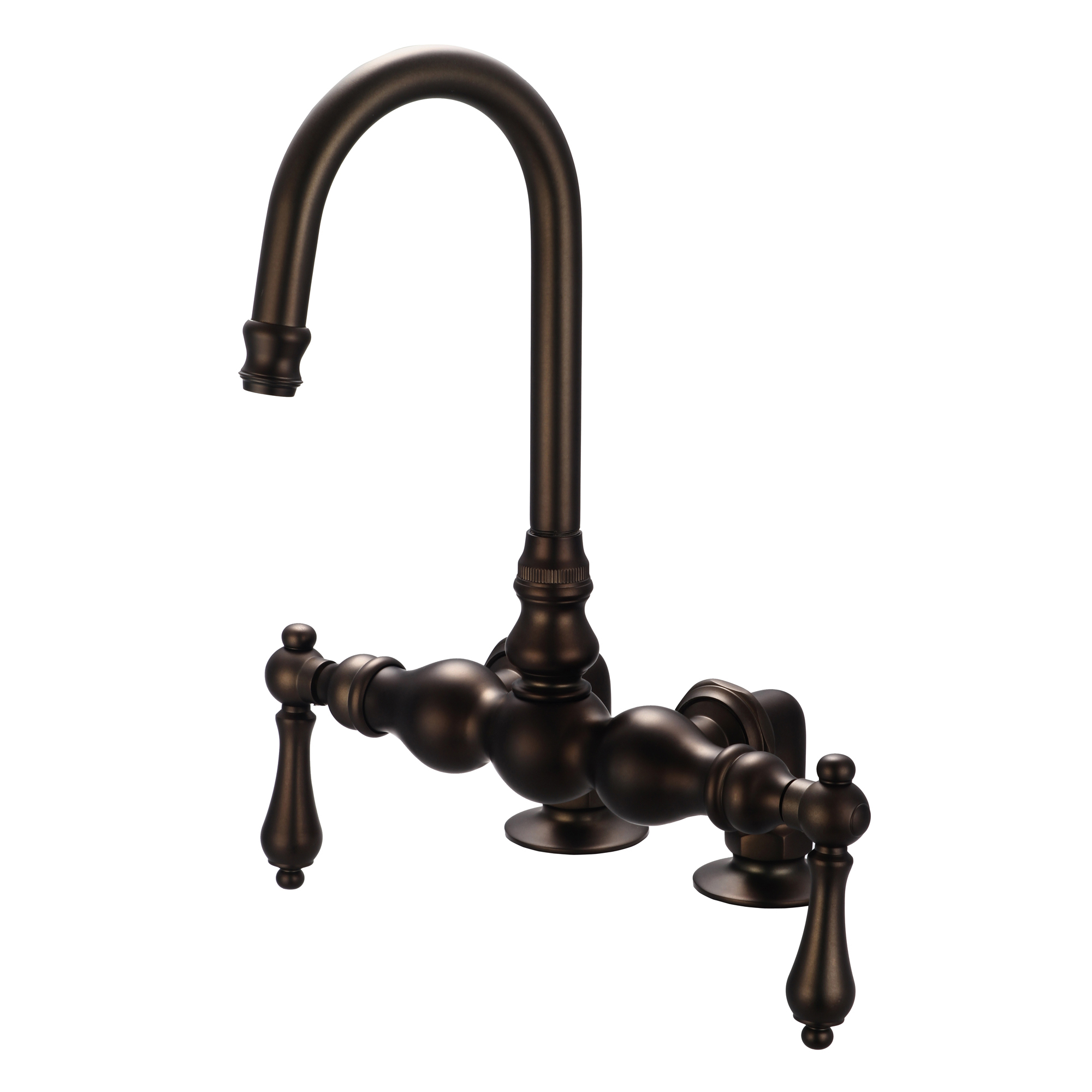 Vintage Classic 3.375 Inch Center Deck Mount Tub Faucet With Gooseneck Spout & 2 Inch Risers in Oil-rubbed Bronze Finish Finish With Metal Lever Handles Without Labels