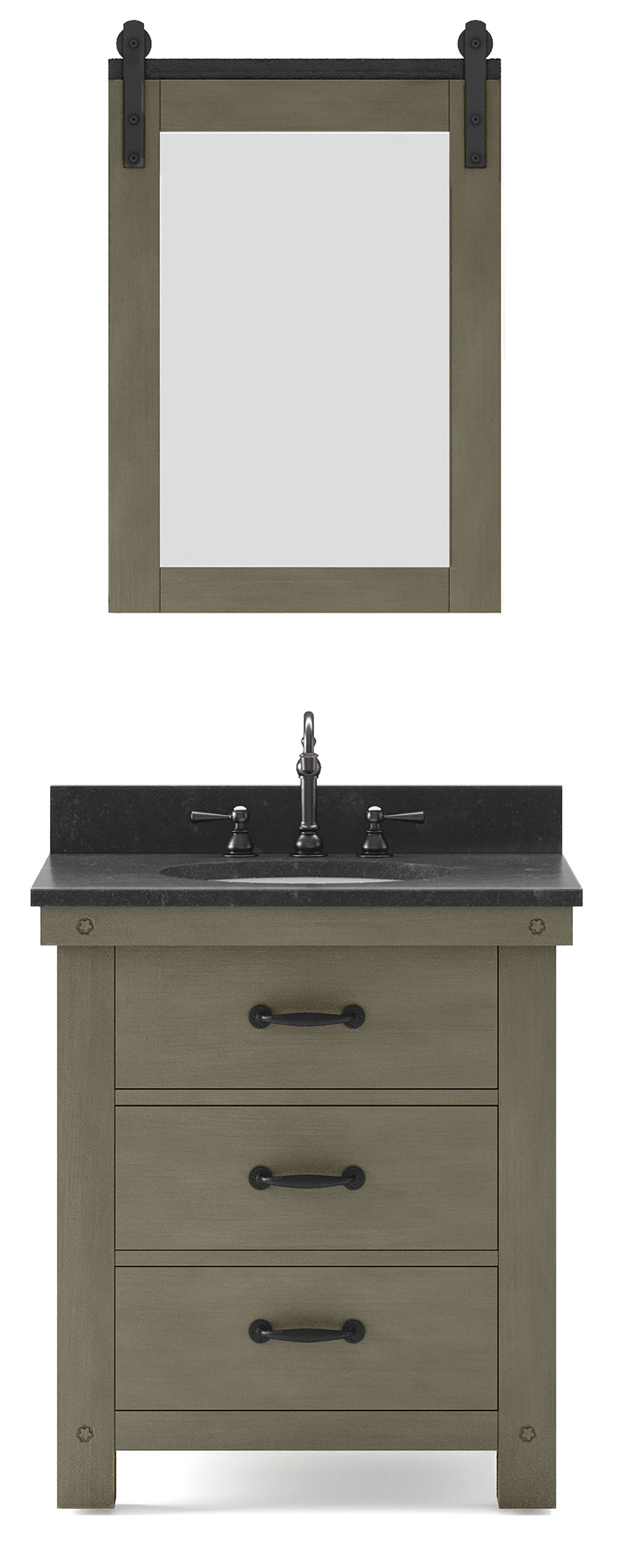 30" Single Sink Blue Limestone Countertop Vanity in Grizzle Gray and Mirror with Faucet Option
