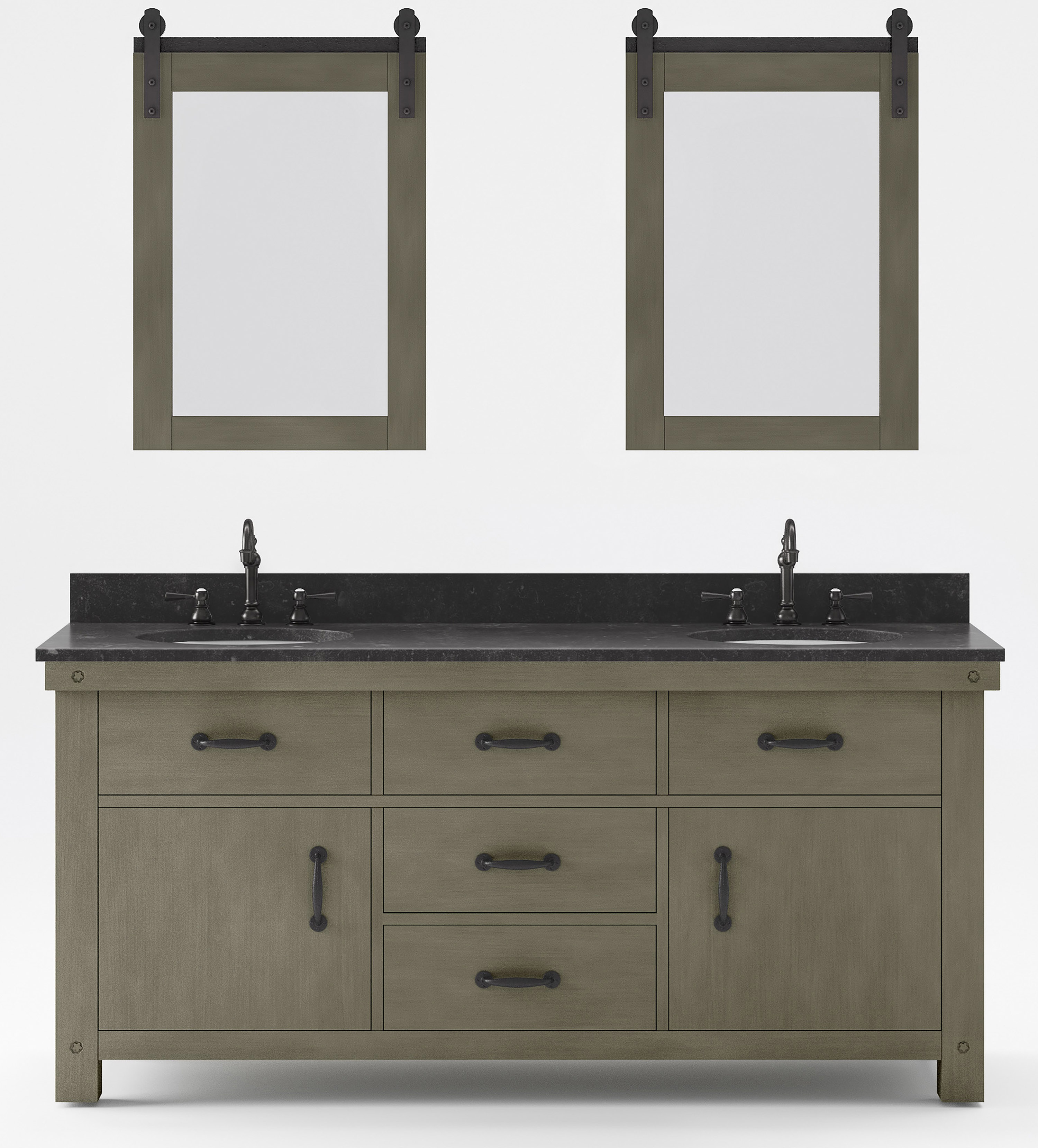 72" Double Sink Blue Limestone Countertop Vanity in Grizzle Gray with Mirror with Faucet Options