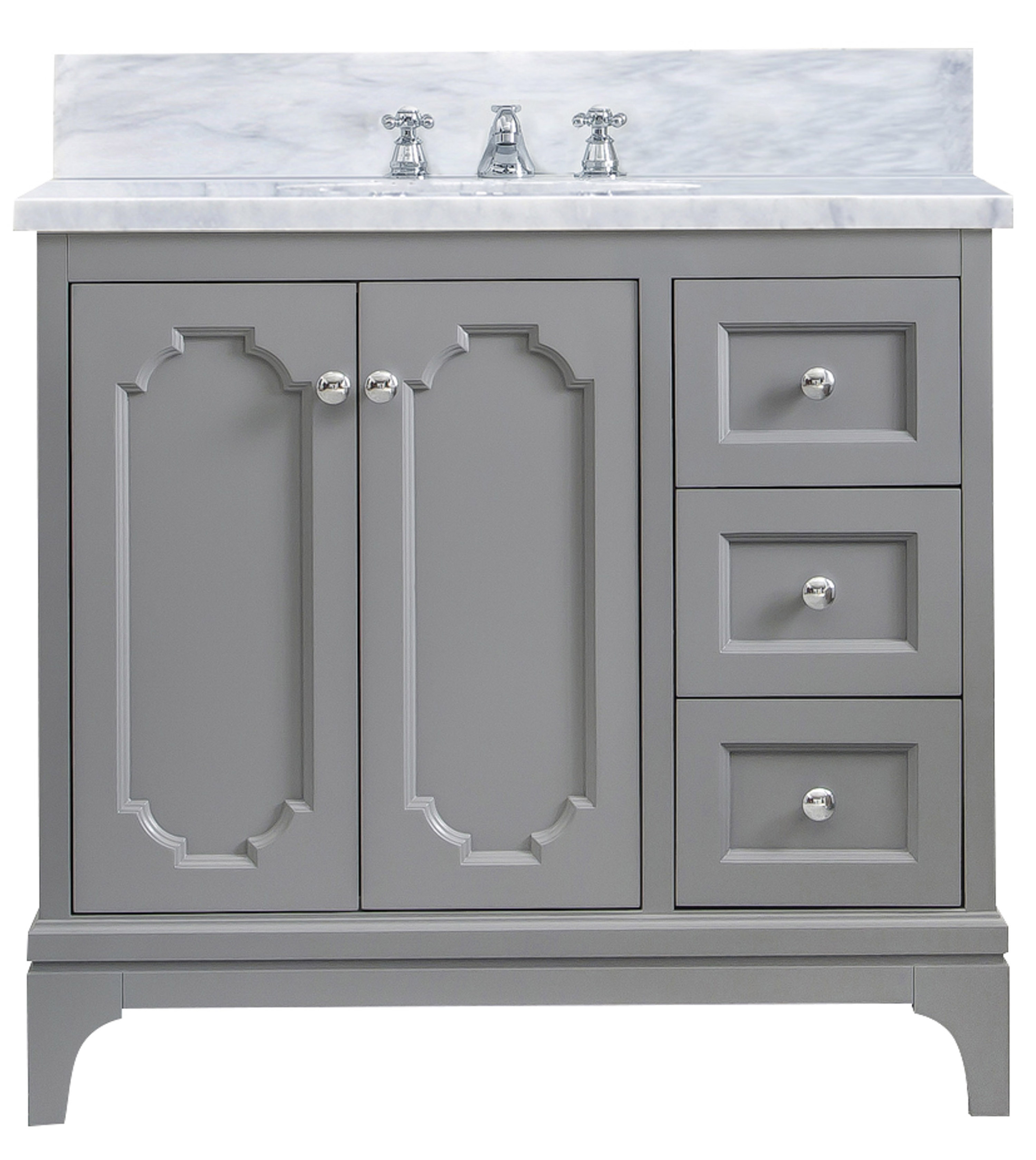 36" Single Sink Carrara White Marble Countertop Vanity in Cashmere Grey with Mirror and Faucet Options