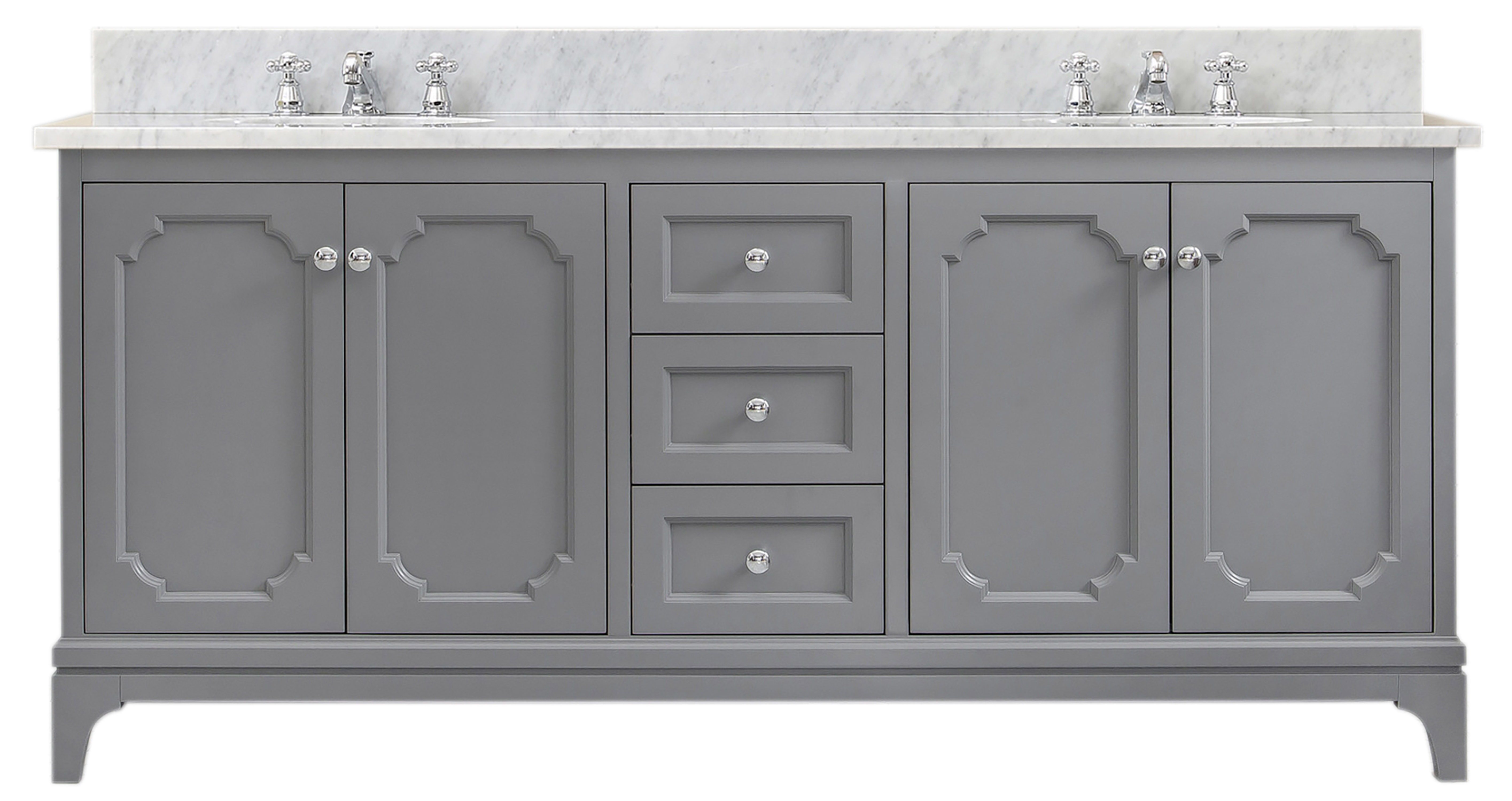 72" Double Sink Carrara White Marble Countertop Vanity in Cashmere Grey with Mirror and Faucet Options