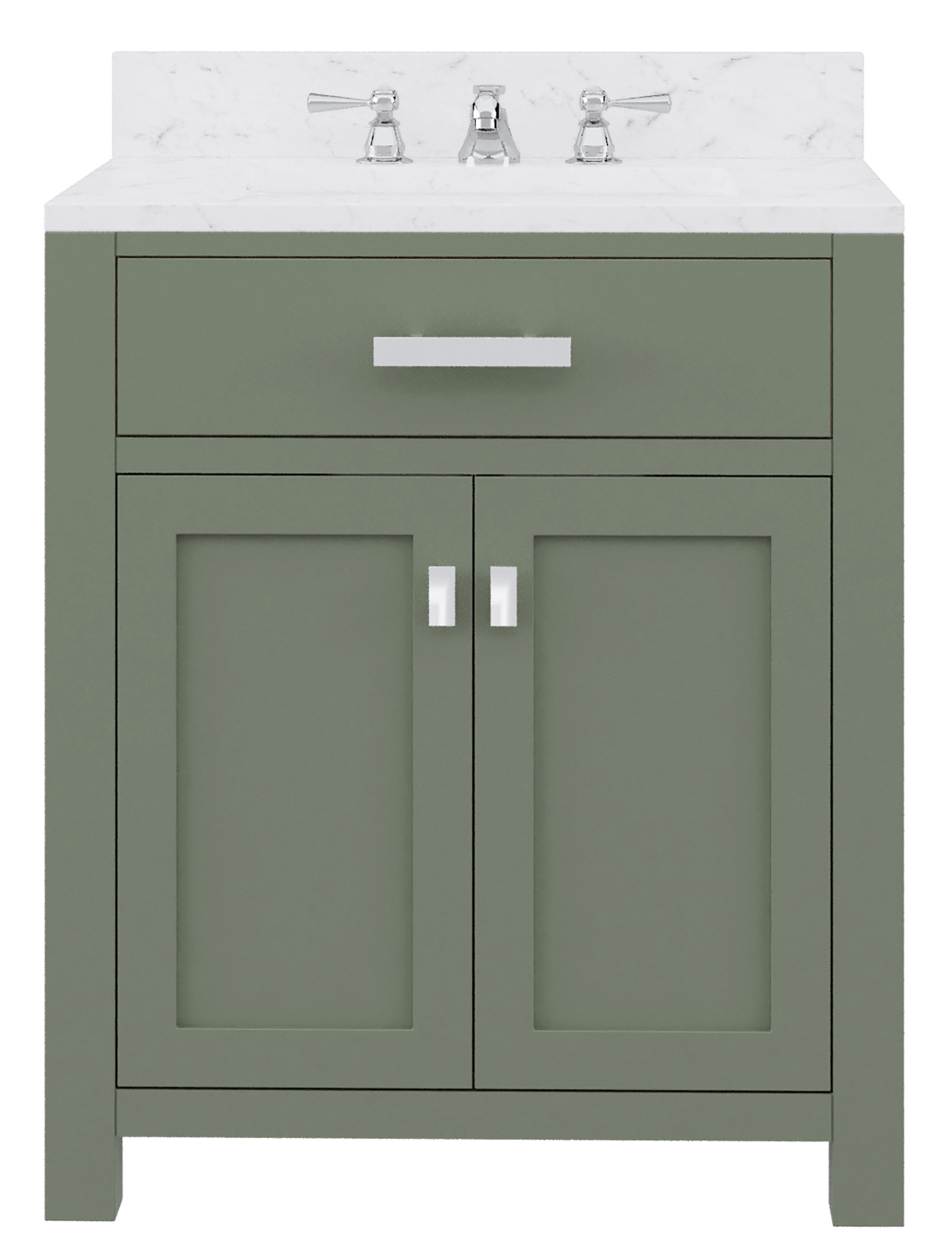 30" Single Sink Carrara White Marble Countertop Vanity in Glacial Green with Mirror and Faucet Options