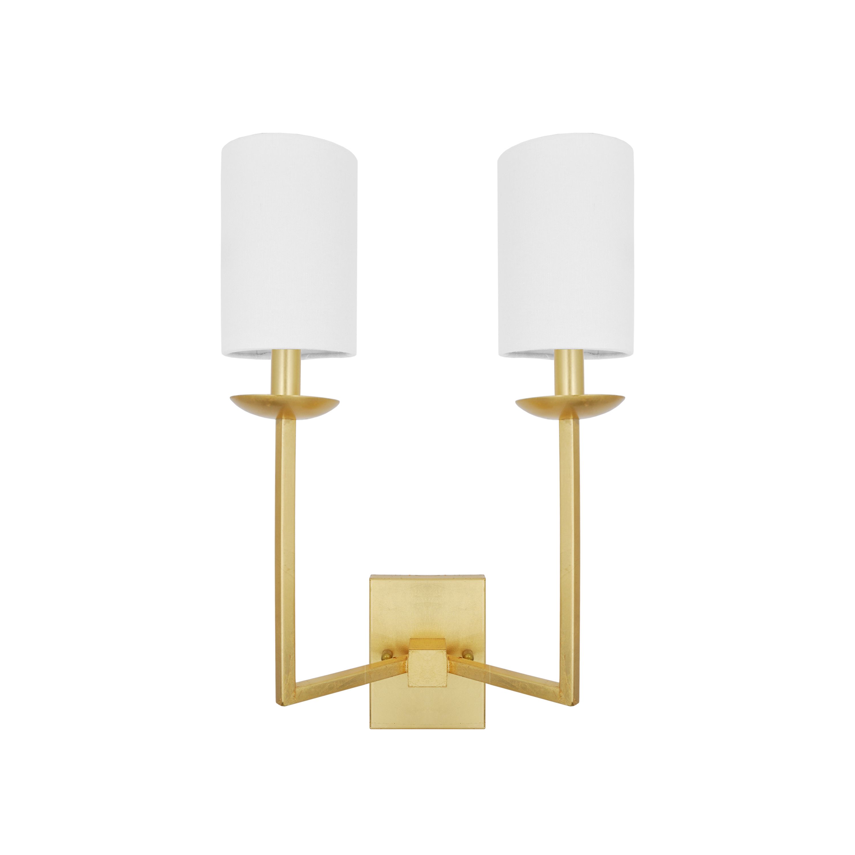 Two Arm Sconce with White Linen Shade in Gold Leaf
