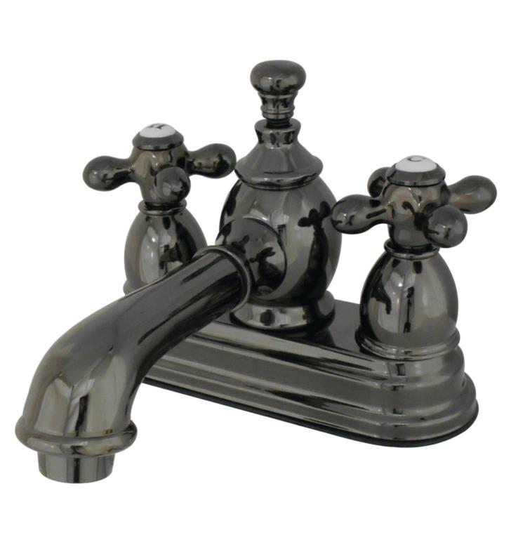 Water Onyx 2 5/8" Double Metal Cross Handle Centerset Bathroom Sink Faucet with Push-Up Pop-Up Drain in Black/Stainless Steel