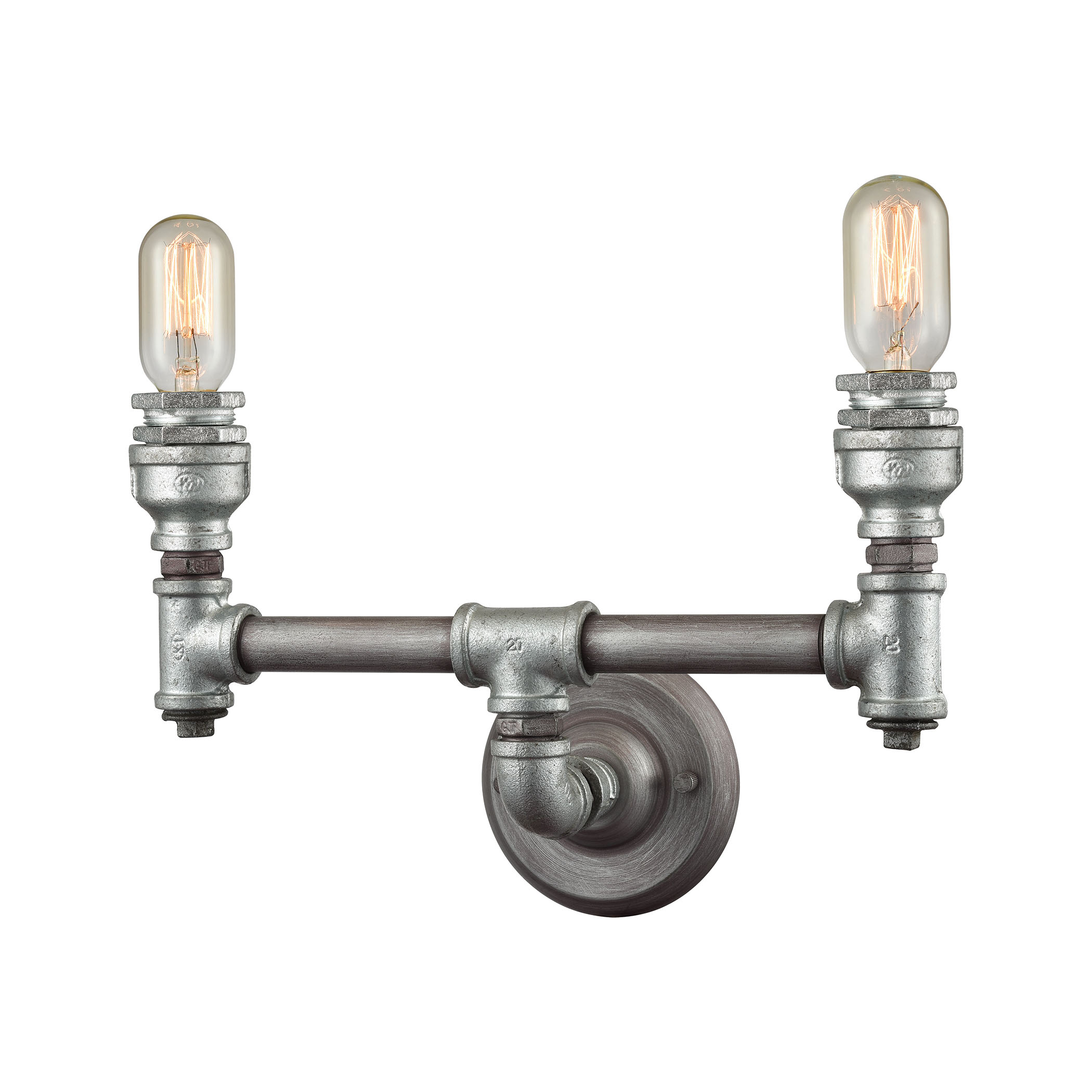 Cast Iron Pipe 2 Light Vanity in Weathered Zinc