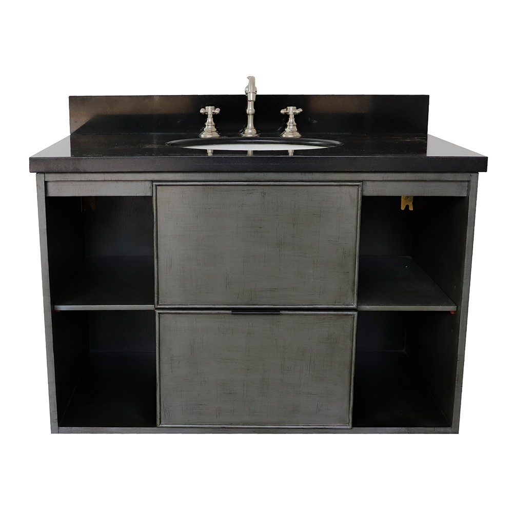 36" Single Wall Mount Vanity in Linen Gray Finish - Cabinet Only with Backsplash, Mirror and Countertop Options