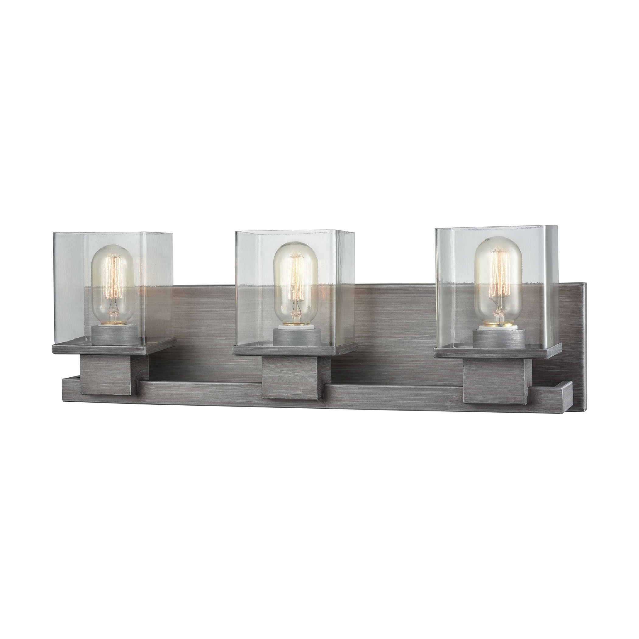 Hotelier 3 Light Vanity in Weathered Zinc with Clear Glass