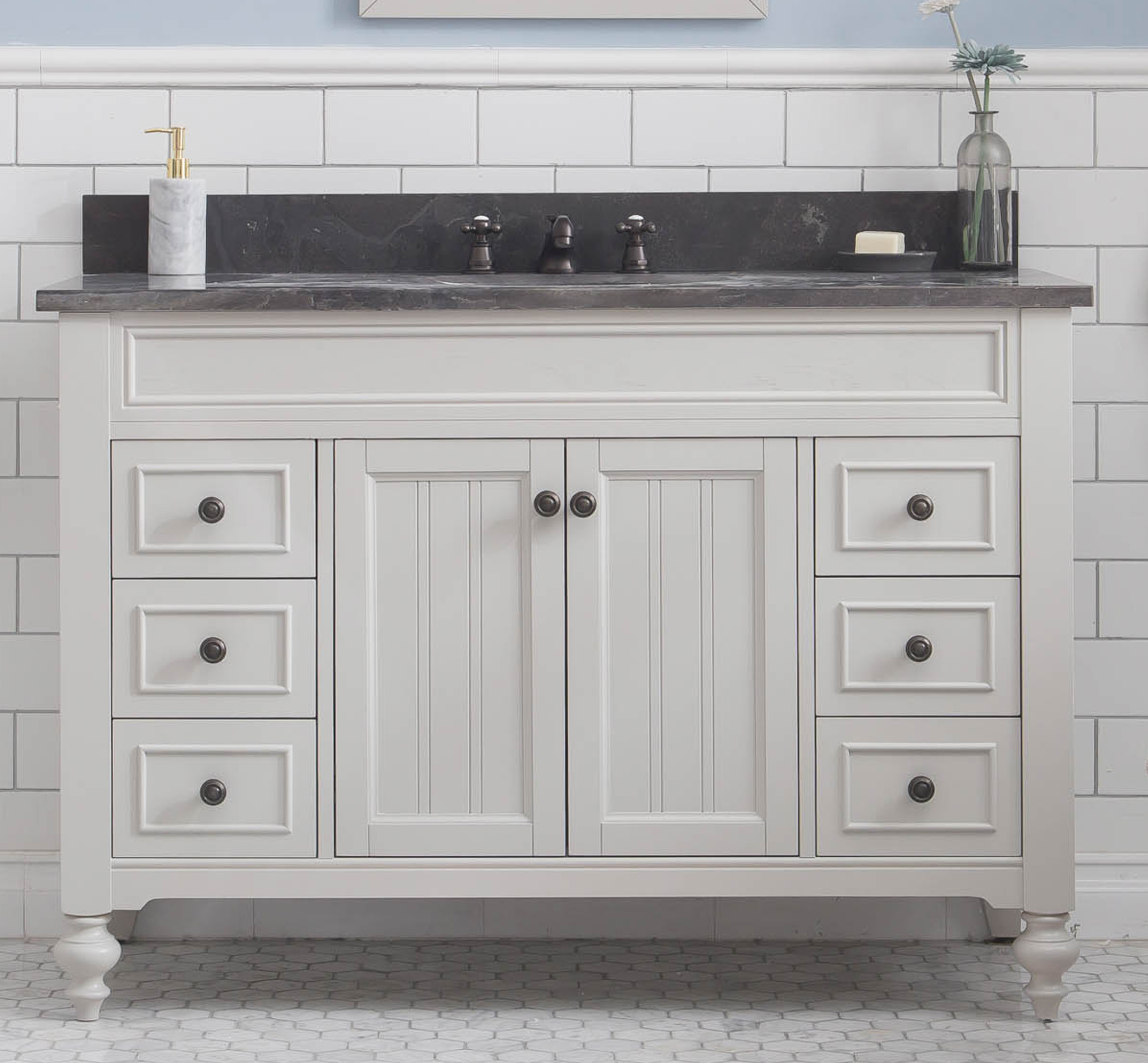 48" Bathroom Vanity in Earl Grey with Blue Limestone Top with Faucet