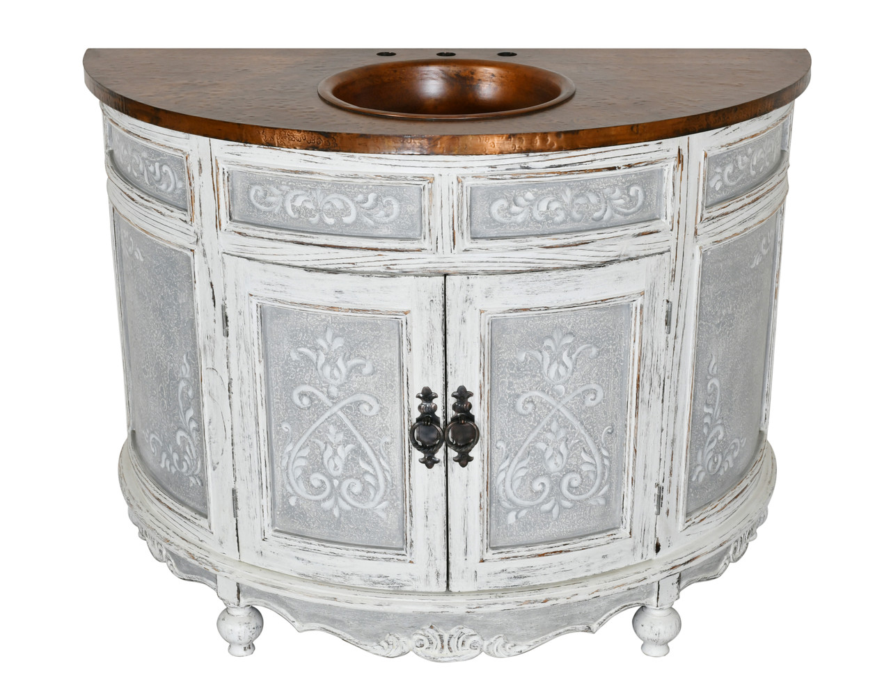 48 Handcrafted and Hand Painted, Powered White, Copper Top Peruvian Bath Vanity