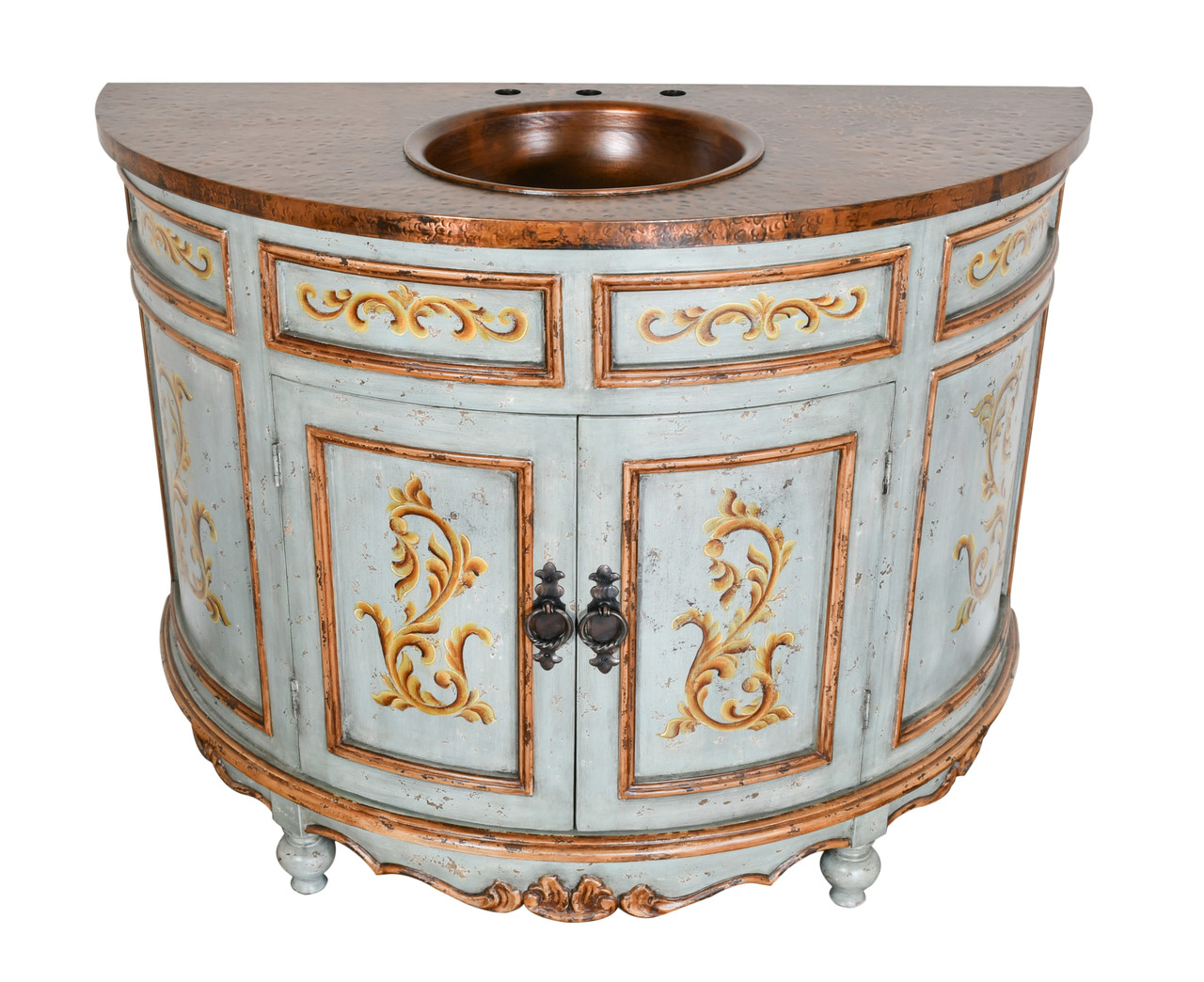 48 Handcrafted and Hand Painted, Sky blue Copper Top Peruvian Bath Vanity