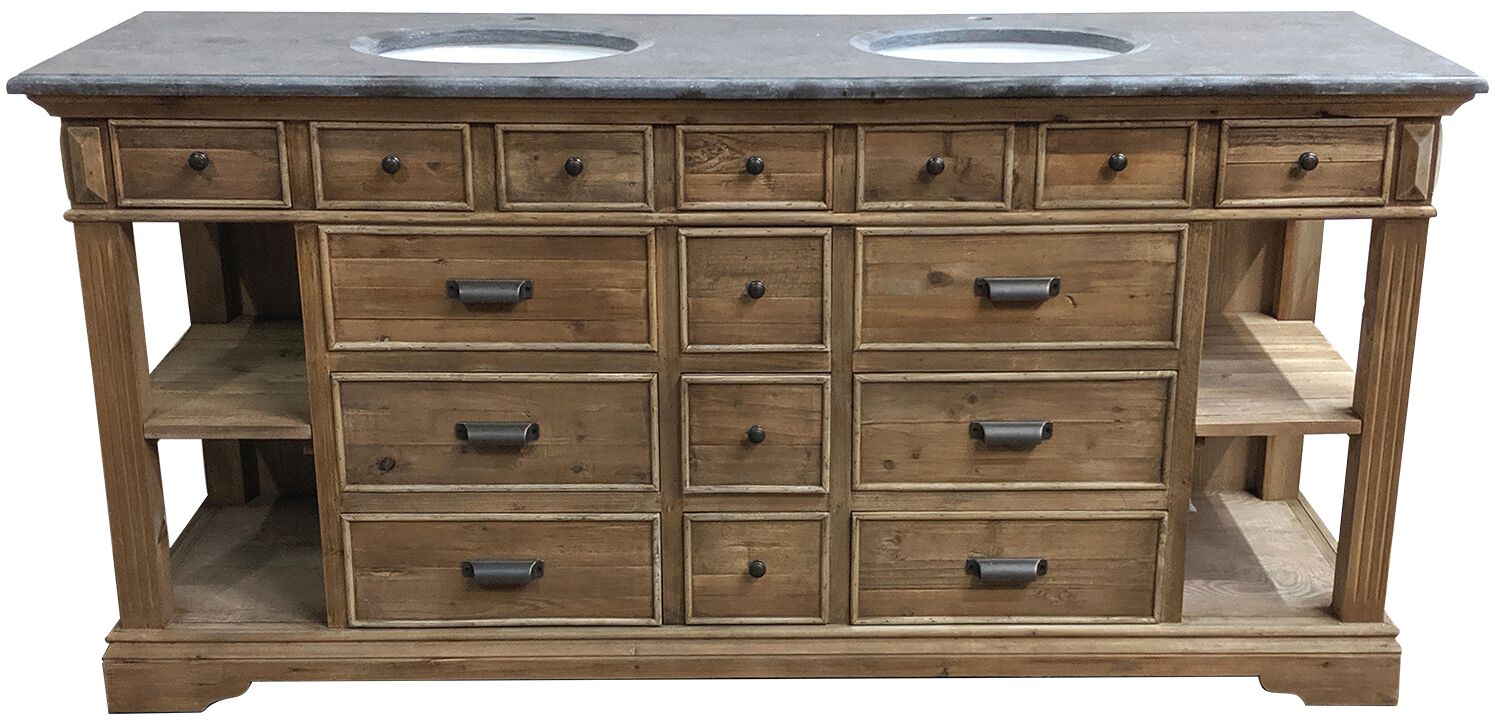 75" Handcrafted Reclaimed Pine Solid Wood Double Bath Vanity Natural Finish