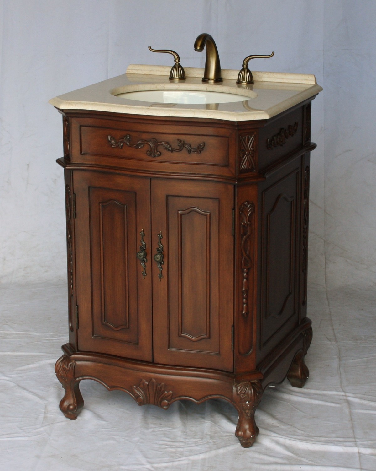 24" Adelina Antique Style Single Sink Bathroom Vanity in Walnut Finish