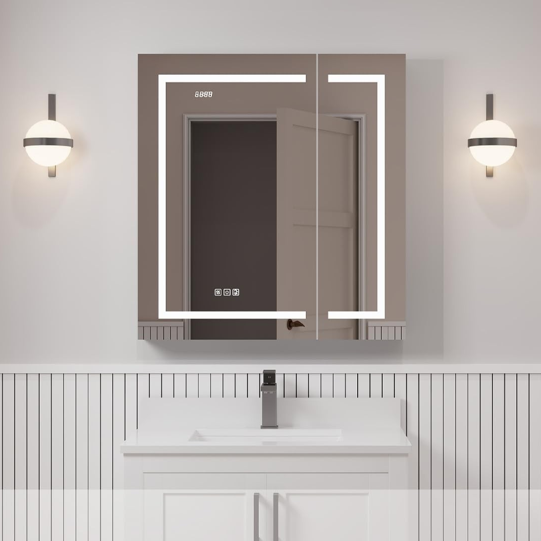 LV 30" Double Doors Bathroom LED Mirror Cabinet