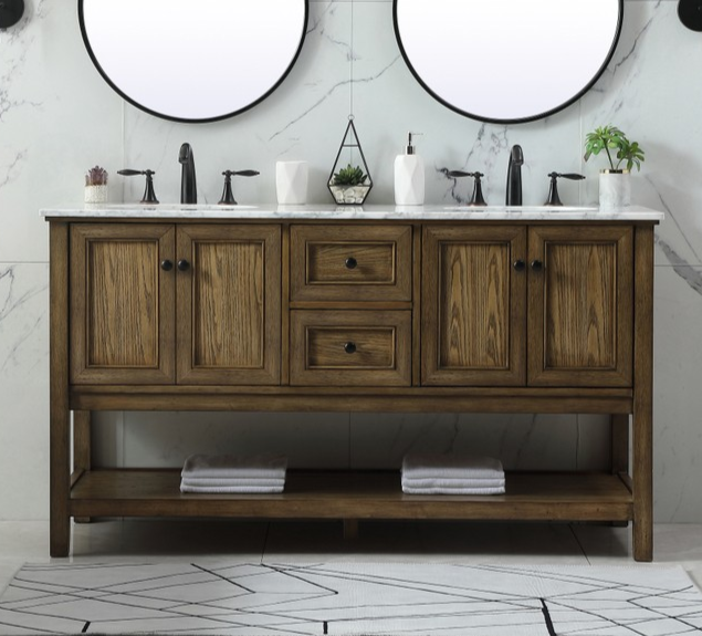 Modern Fitting 60" Double Bathroom Vanity in Driftwood Finish