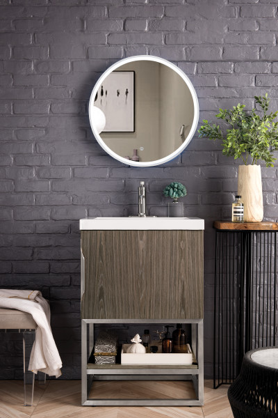 James Martin Columbia 24" Single Vanity Cabinet, Ash Gray with Hardware and Countertop Options