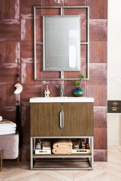 James Martin Columbia 31.5" Single Vanity Cabinet, Latte Oak with Hardware and Countertop Options