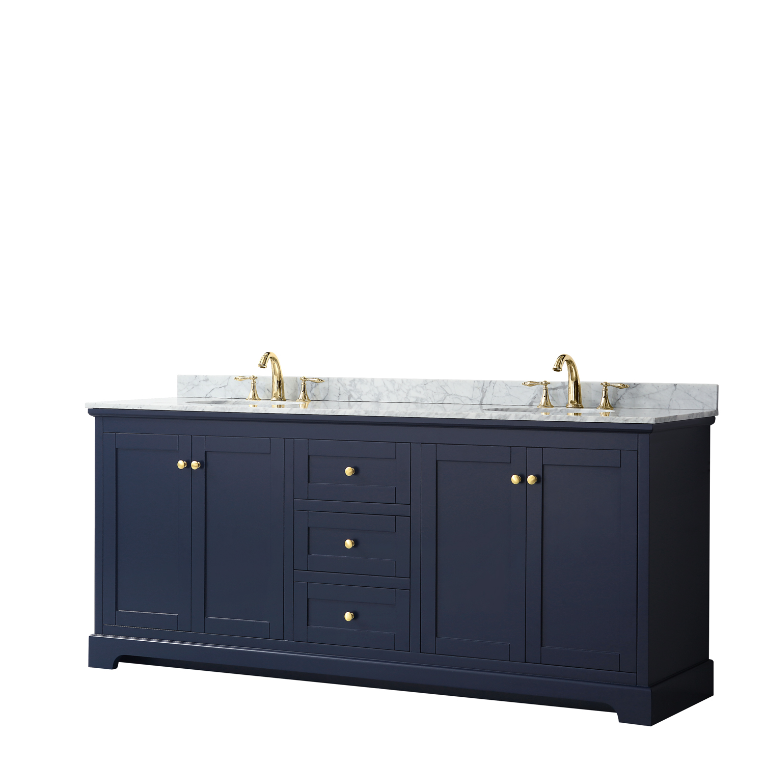 80" Double Bathroom Vanity in Dark Blue, No Countertop, No Sinks, and No Mirror