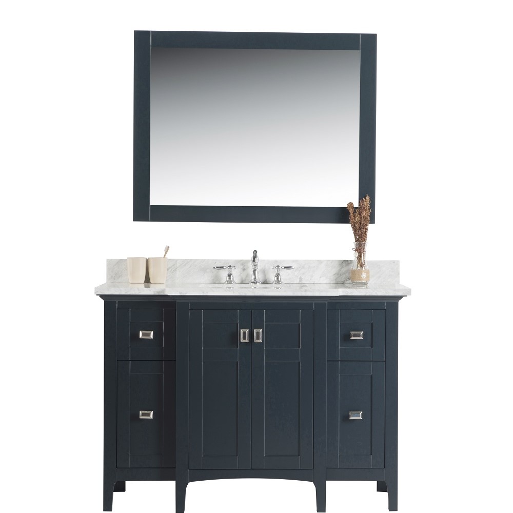 49" Single Sink Vanity in Dark Gray Finish with White Carrara Marble Top with Mirror Option