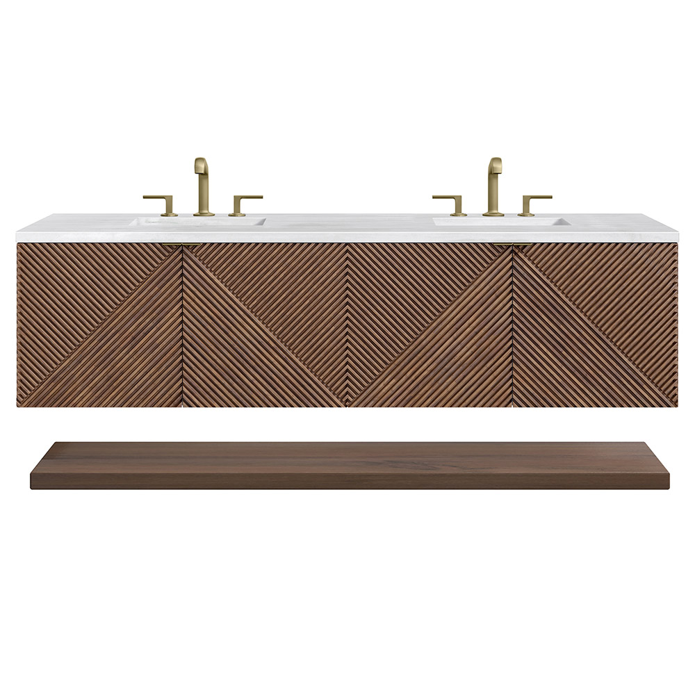 James Martin Marcello Collection 72" Wall Mounted Double Vanity, Chestnut Finish with Countertop Options