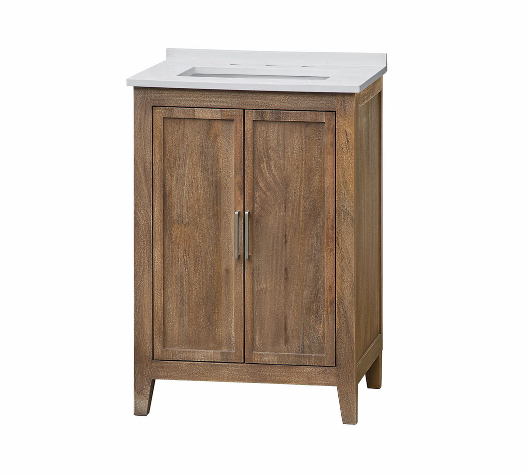 25" Single Sink White Quartz with Grey Veining Sandblasted Mango Wood Finish 25" Single Sink White Quartz with Grey Veining Sandblasted Mango Wood Finish