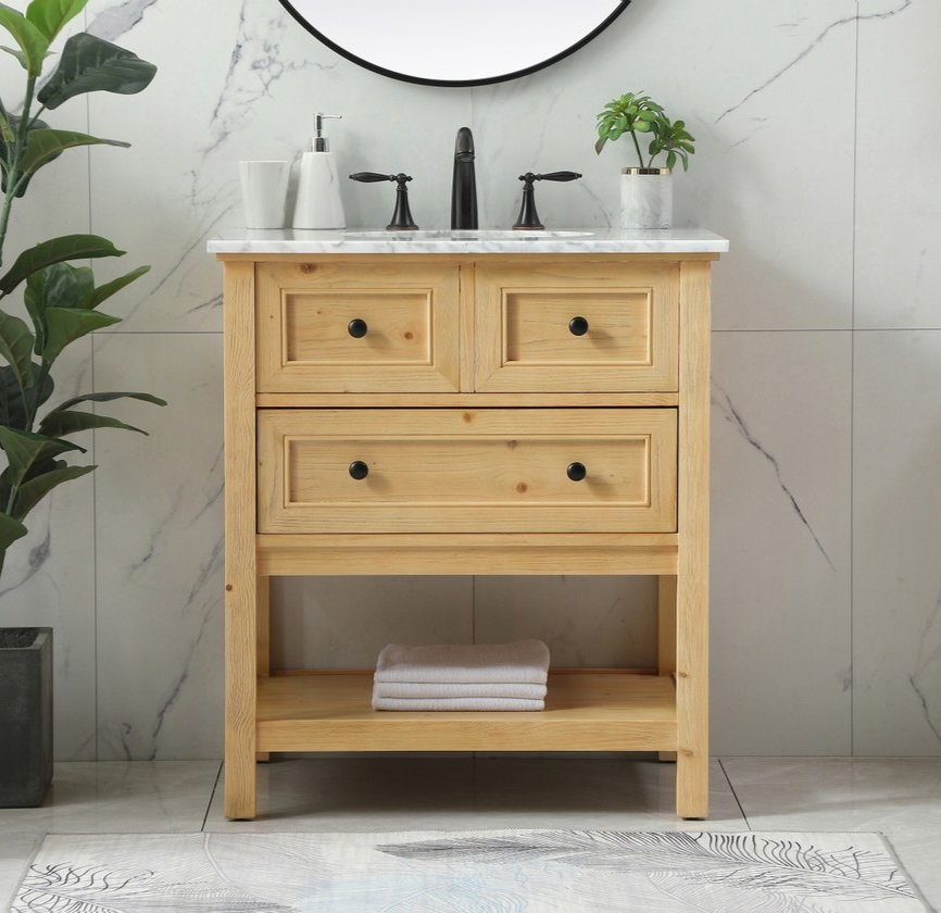 Modern Fitting 30" Single Bathroom Vanity in Natural Wood