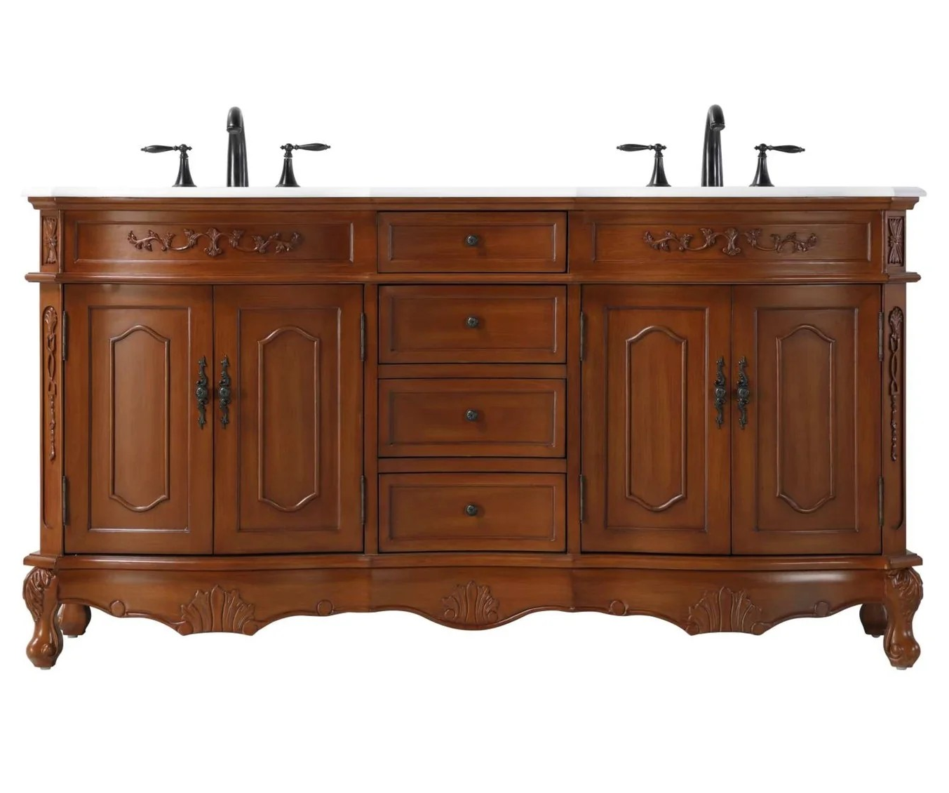 Adelina 66" Double Bathroom Vanity in Antique Teak Finish