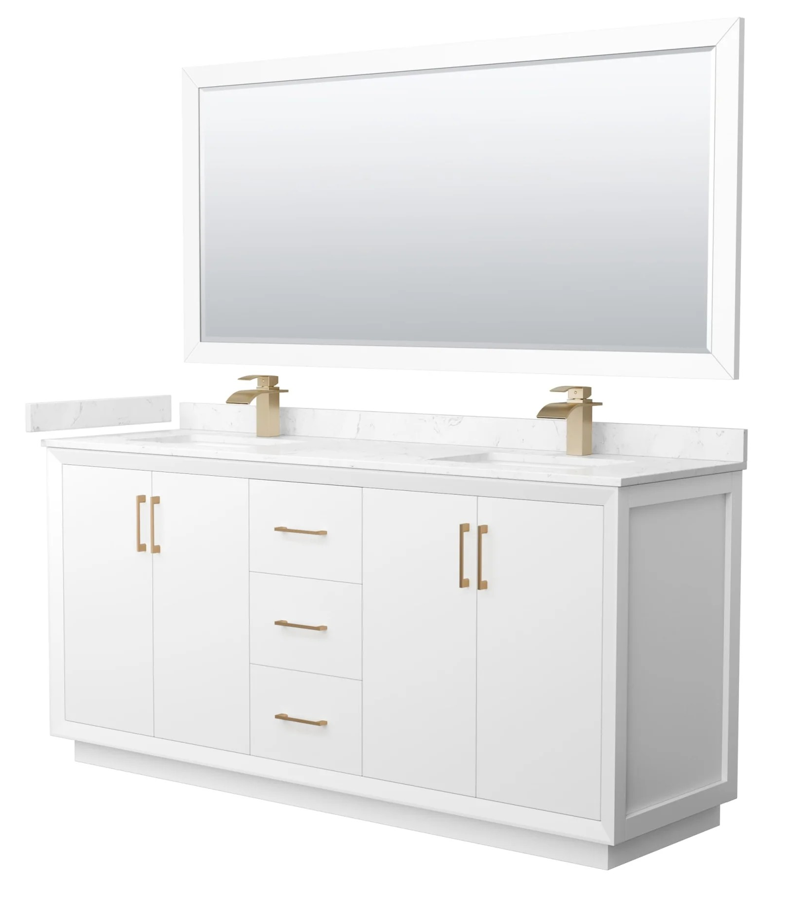72" Transitional Double Vanity Base in White, 3 Top Options, with 3 Hardware Options and Mirror Option