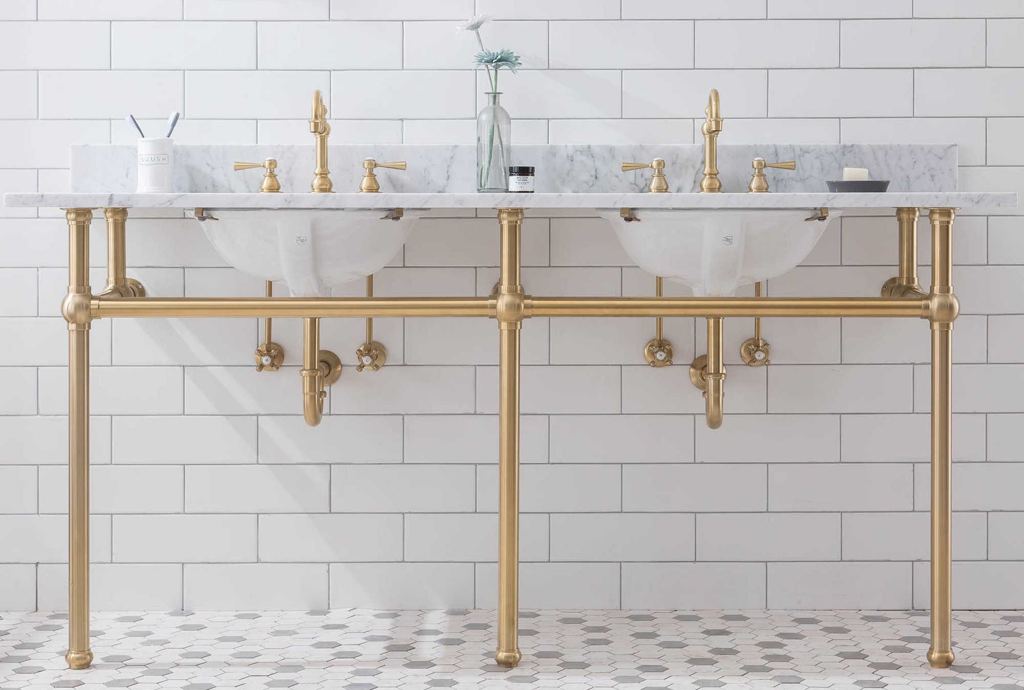 72" Wide Double Wash Stand Only in Satin Gold Finish
