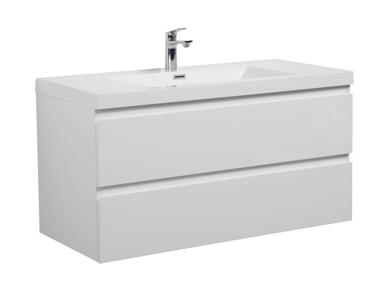 Aurora 42" Glossy Polar White Wall Hung Bathroom Vanity with White Acrylic Countertop