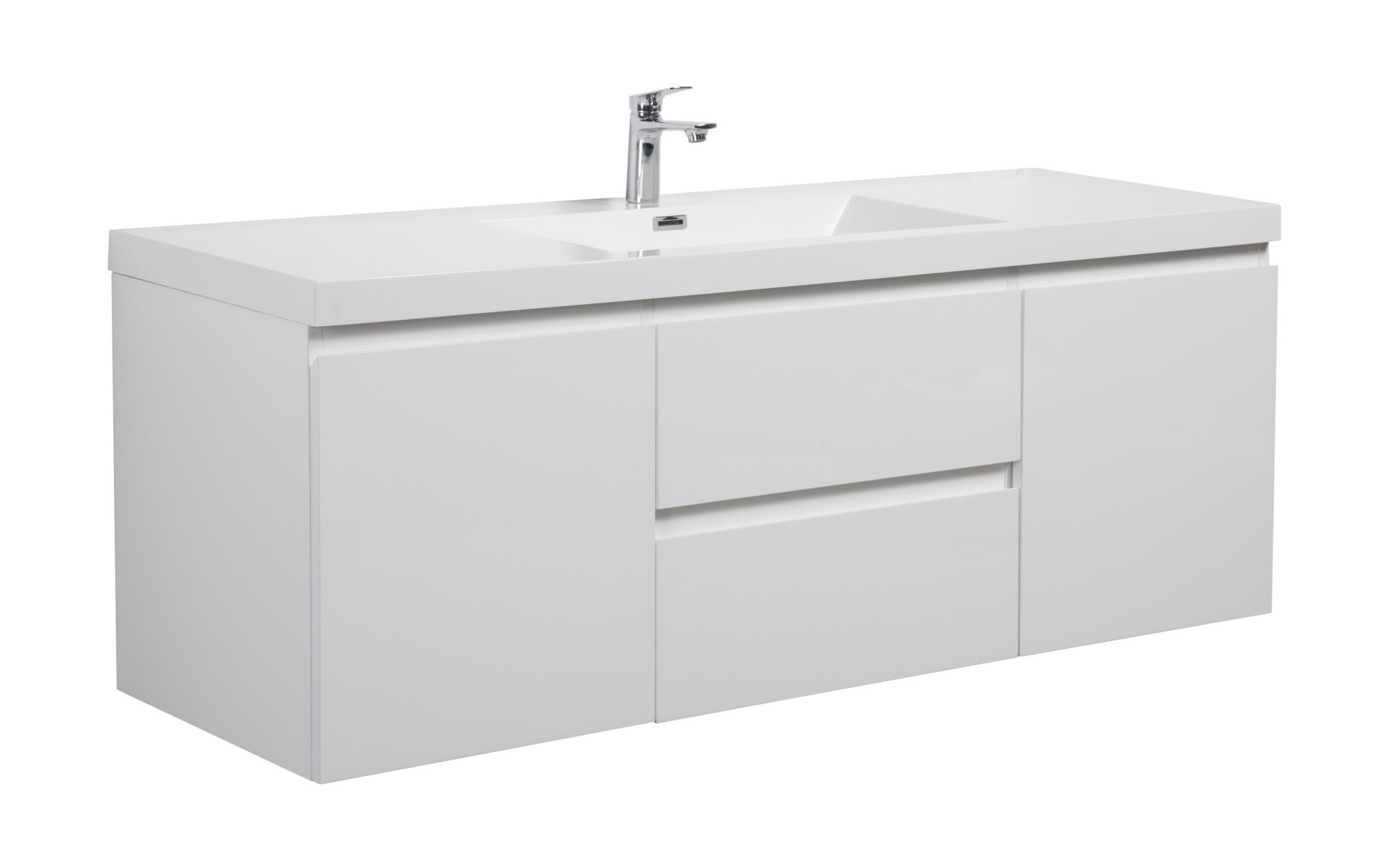 Aurora 48" Glossy Polar White Wall Hung Bathroom Vanity with White Acrylic Countertop