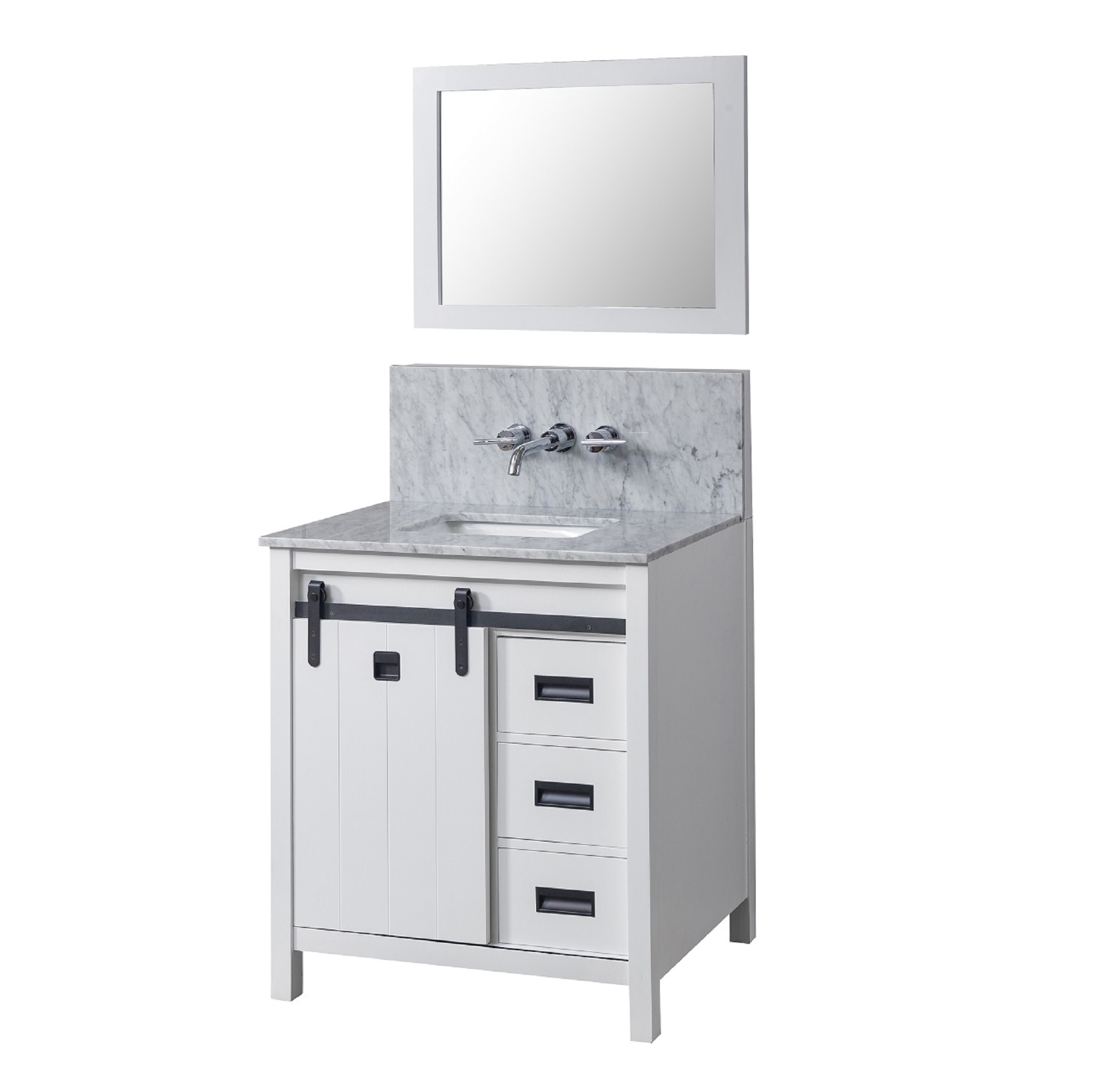 Premium 32" Vanity in White with White Carrara Marble Top with white basins
