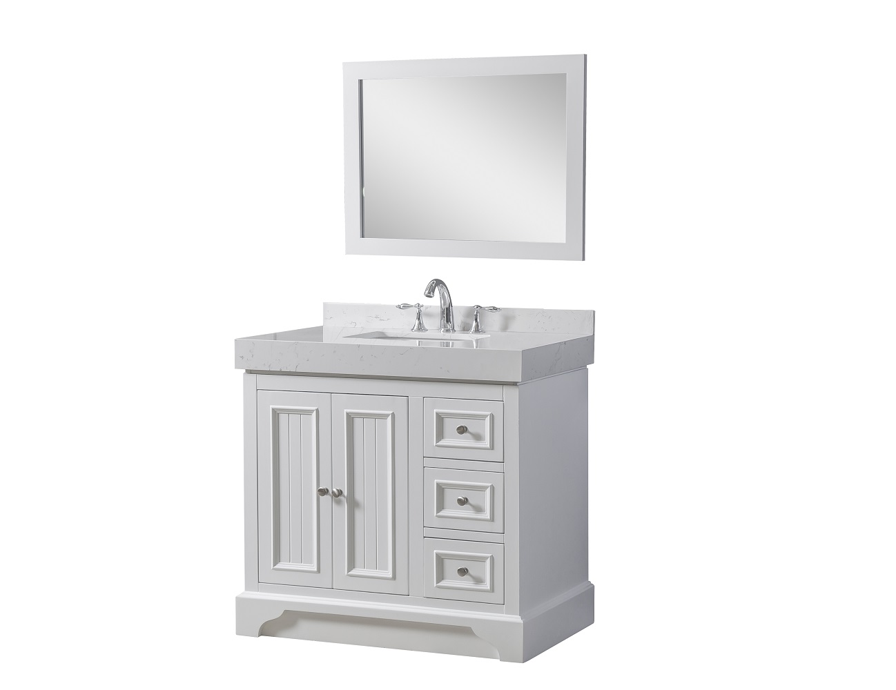 36'' Vanity in White with White Culture Marble Top  and 1 large mirror 