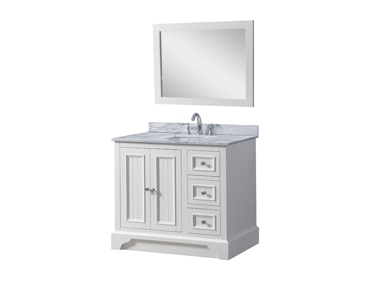 36'' Vanity in White vanity sink cabinet collection anchored by beautifully carved base boards provide a grand, classic look 