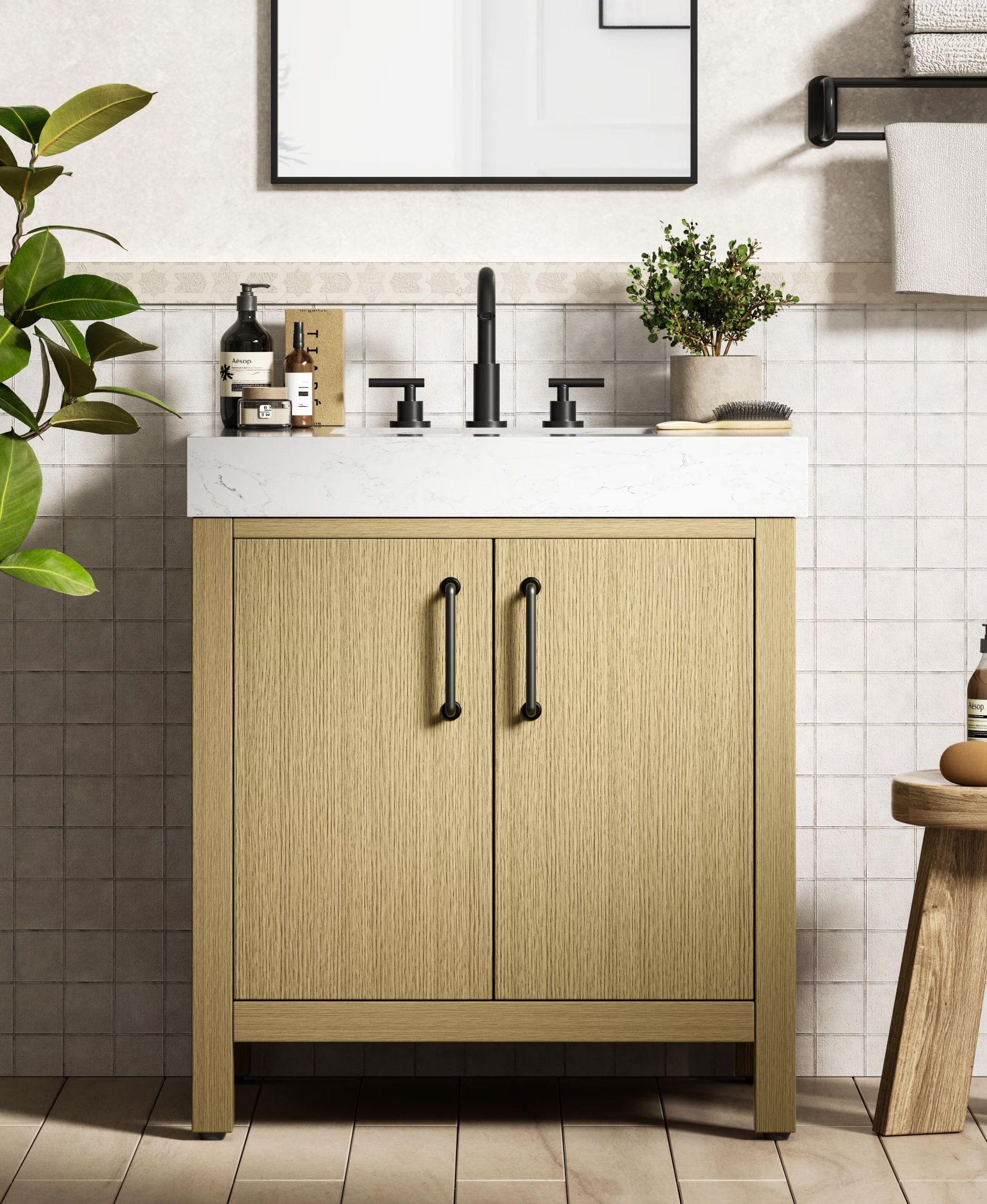 Modern Fitting 30" Transitional Bathroom Vanity in Honey Brown with 4 Color Options and Backsplash Option