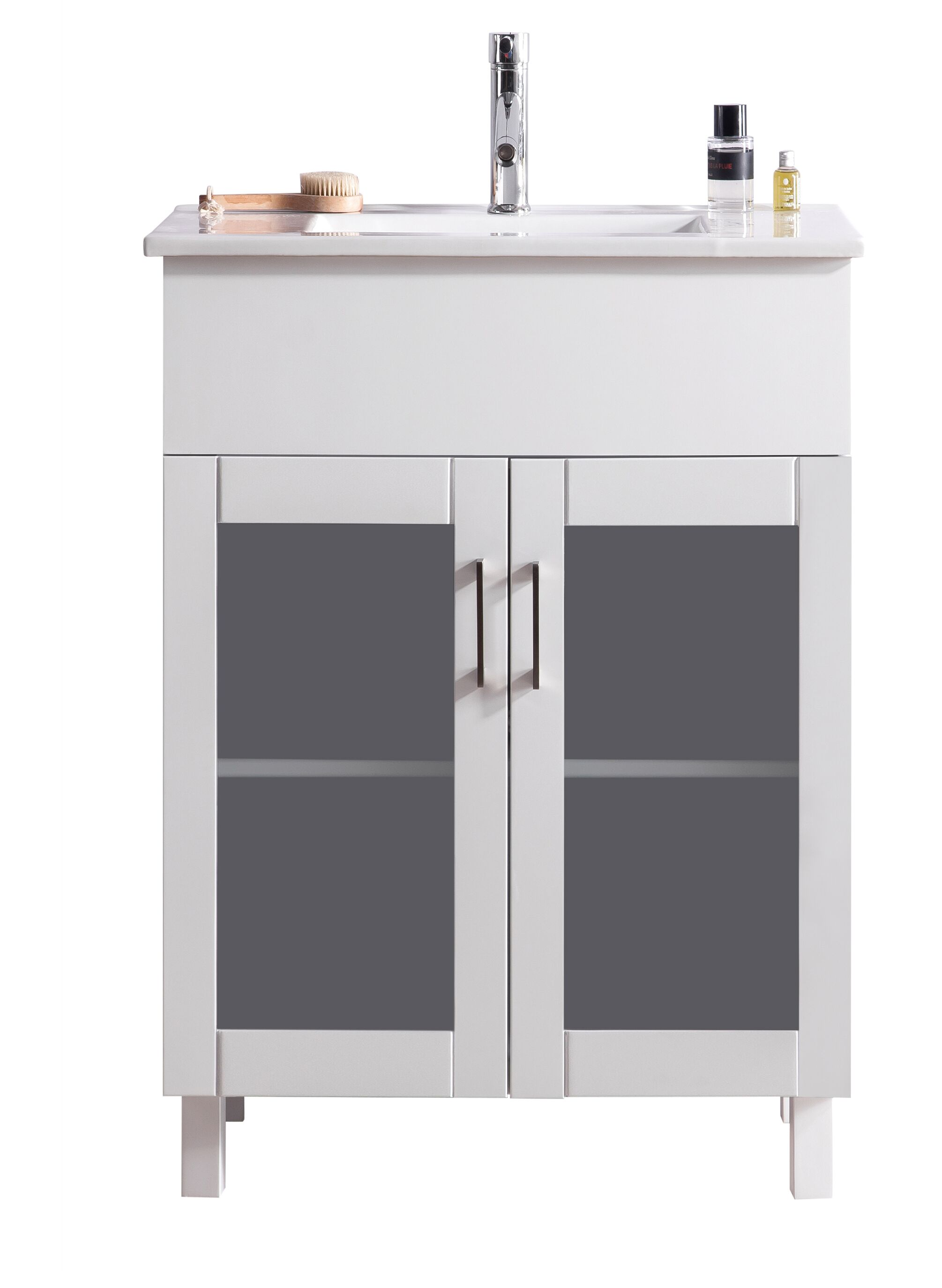 24" Single Bathroom Vanity Cabinet + Ceramic Basin Counter with Color and Mirror Options