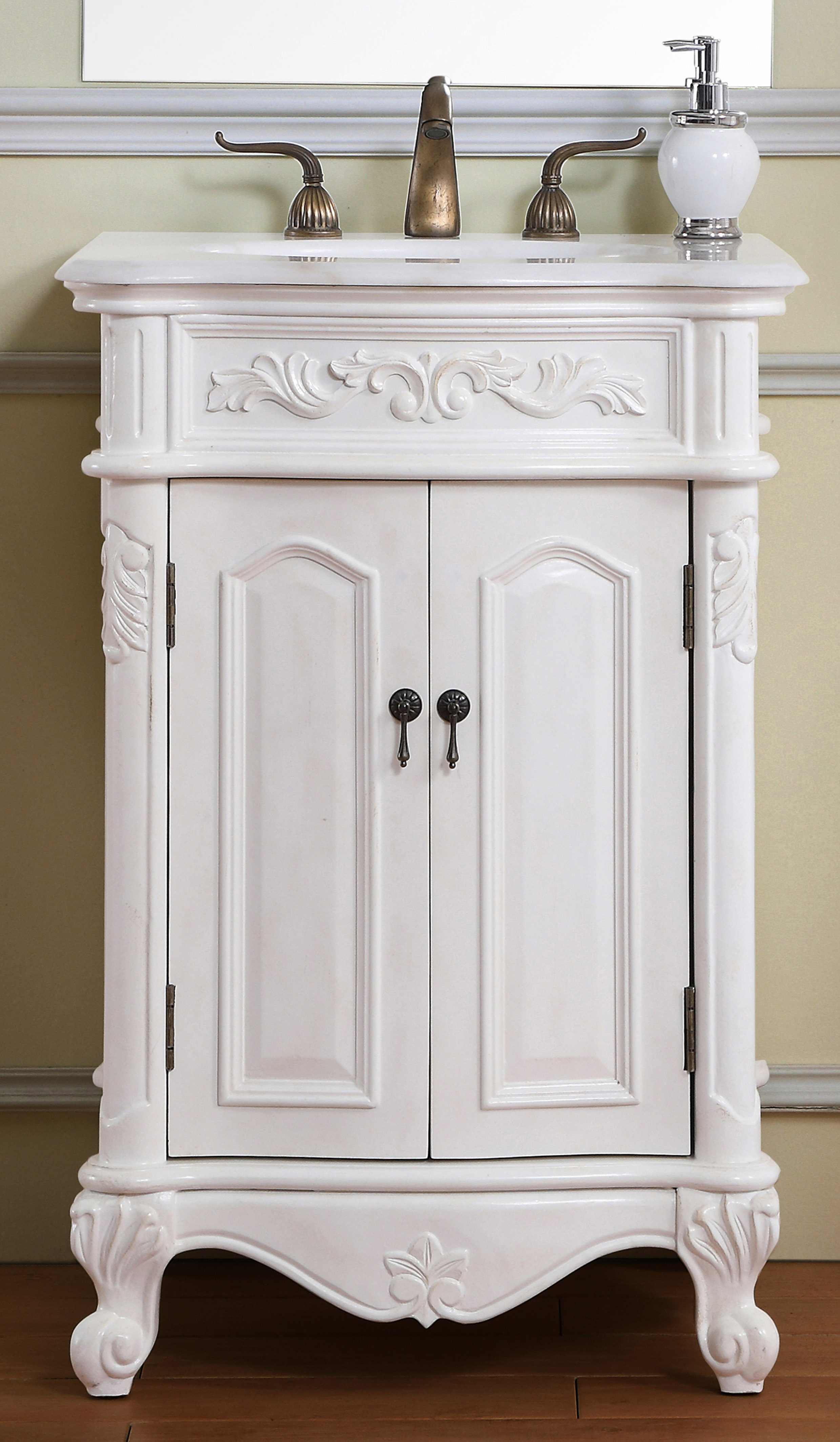 24" Adelina Antique White Finish Vanity with Victorian Style Legs