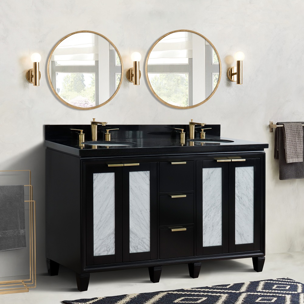 61" Double Sink Vanity in Black Finish with Countertop and Sink Options
