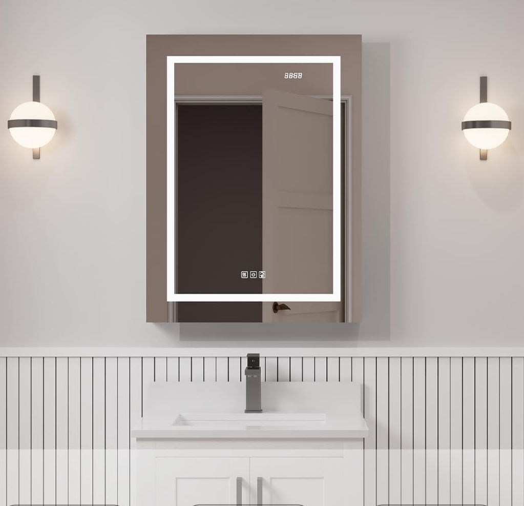 LV 24" Single Door Bathroom LED Mirror Cabinet - Right Side Door Opening