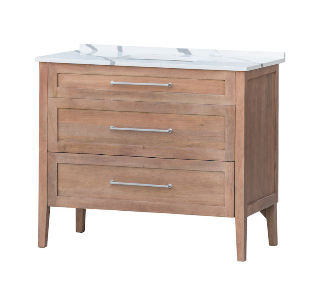 42" Single Sink White with Distinctive Grey Veining in Mango Wood Light Finish