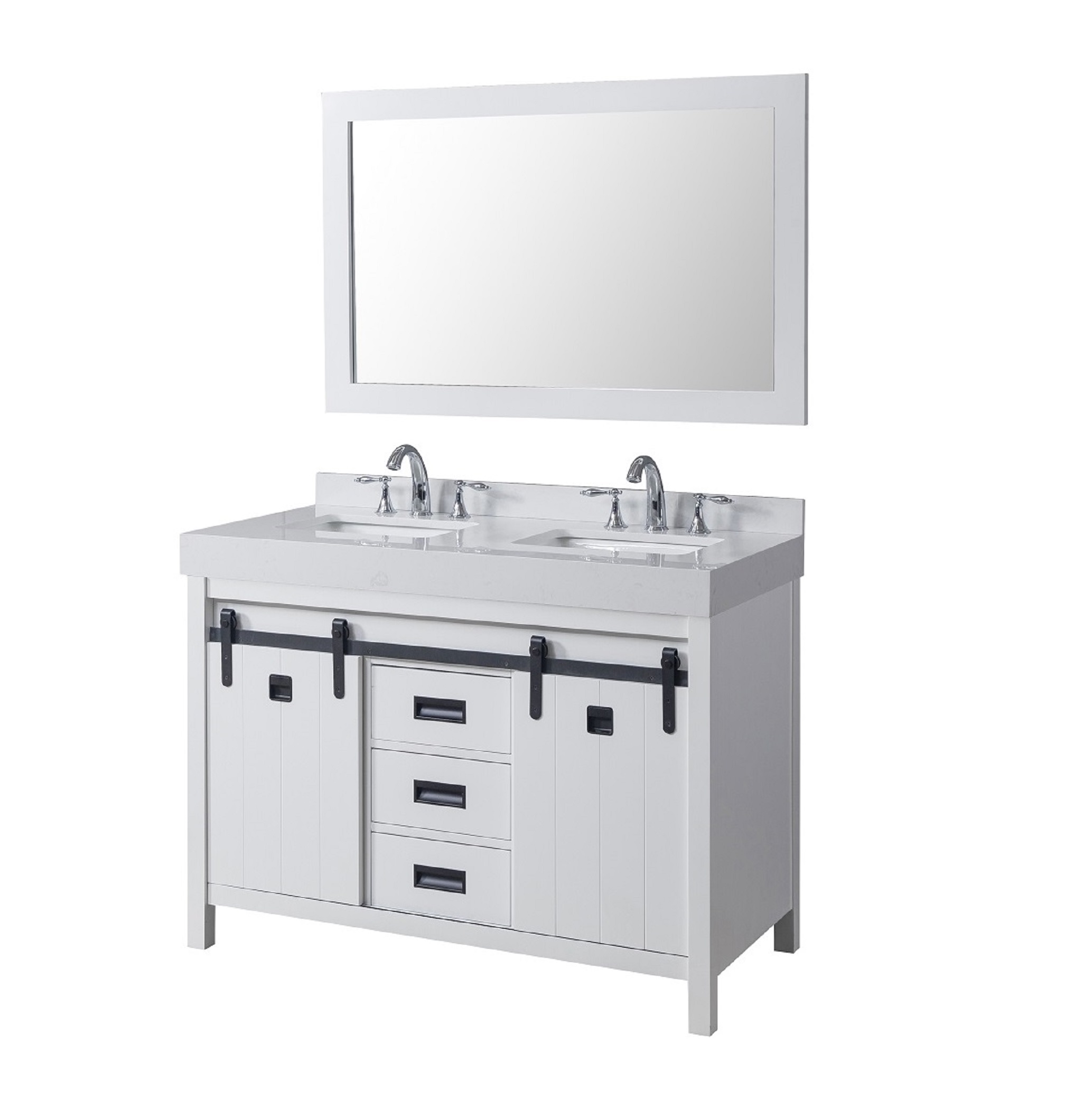 Exclusive 48" Vanity in White with White Carrara Marble Top with white basins