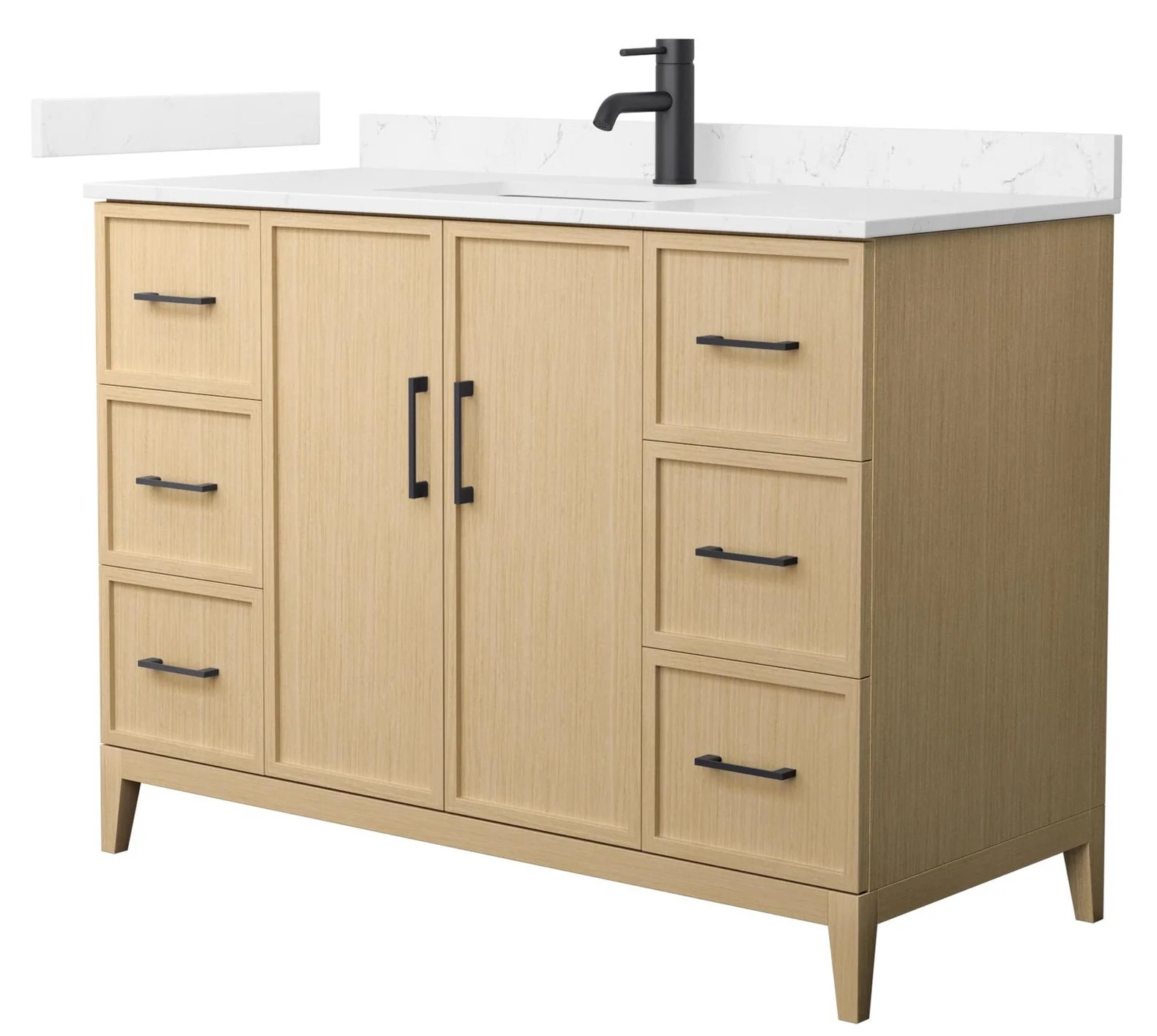 48" Transitional Single Vanity Base in White Oak, 7 Top Options with 2 Hardware Option