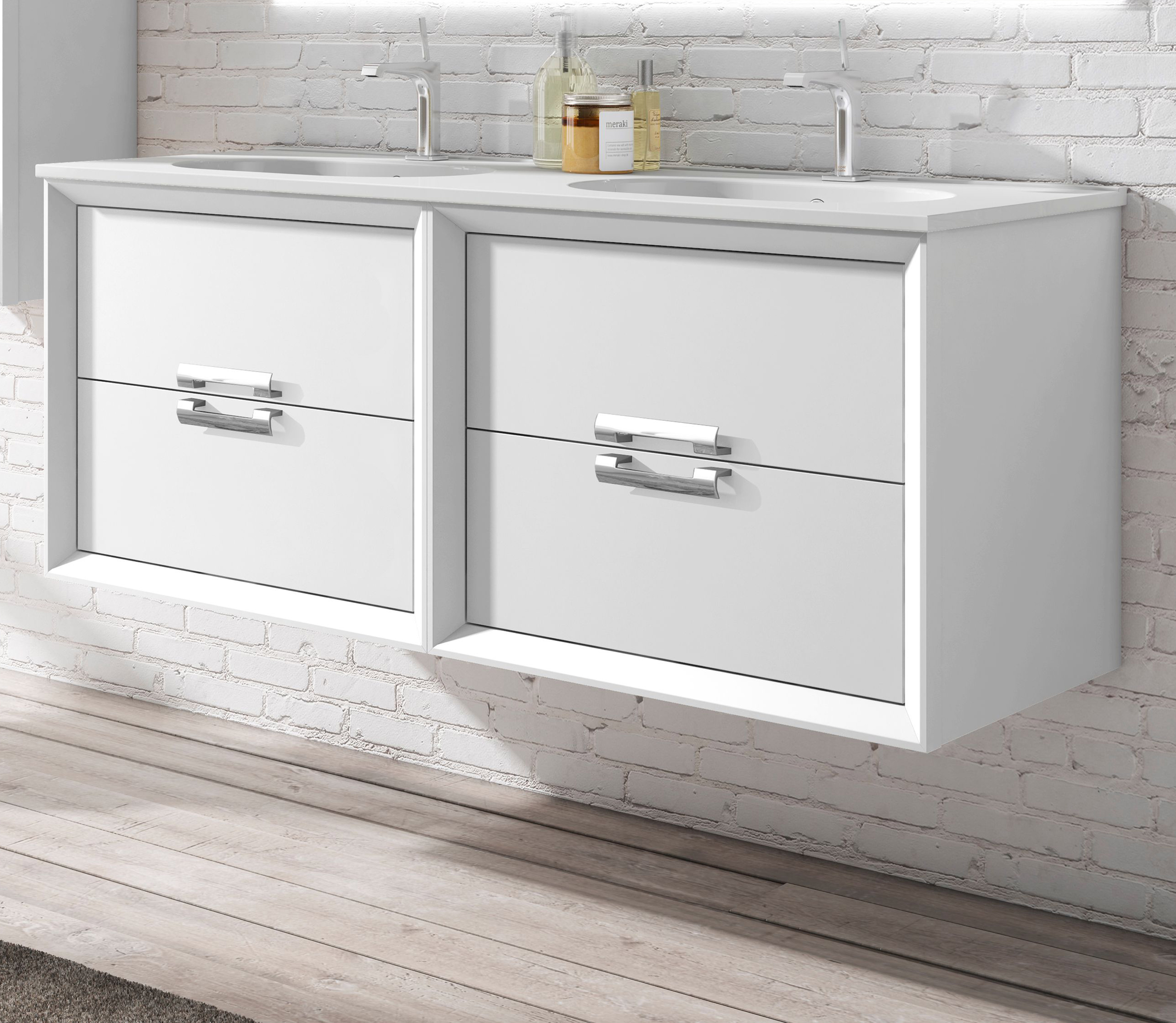 48" Double Sink Vanity 4 Drawer Ceramic Sink with 4 Color Options